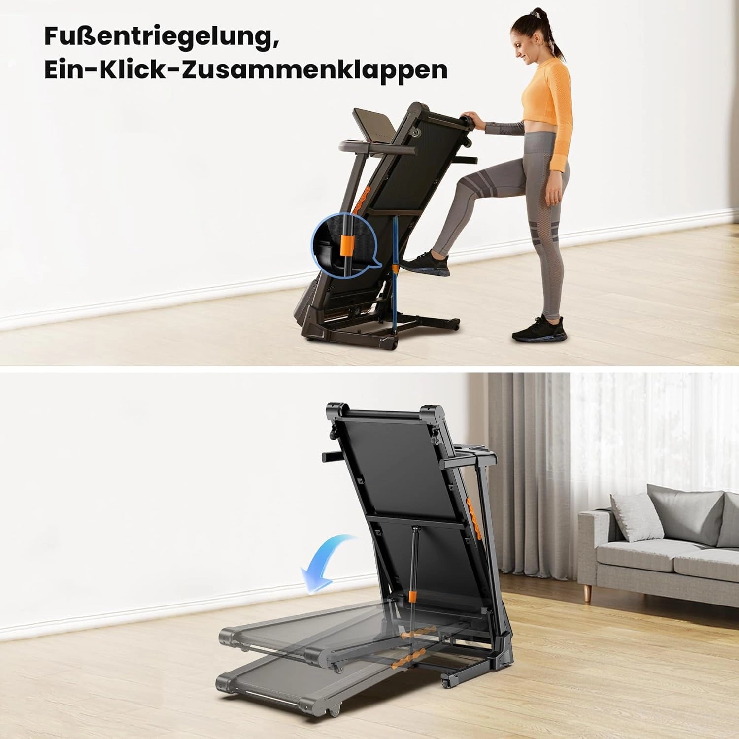 JT61 Laufband für Zuhause Klappbar 3 PS 14km/h automatische Steigung elektrisches Fitnessgerät
