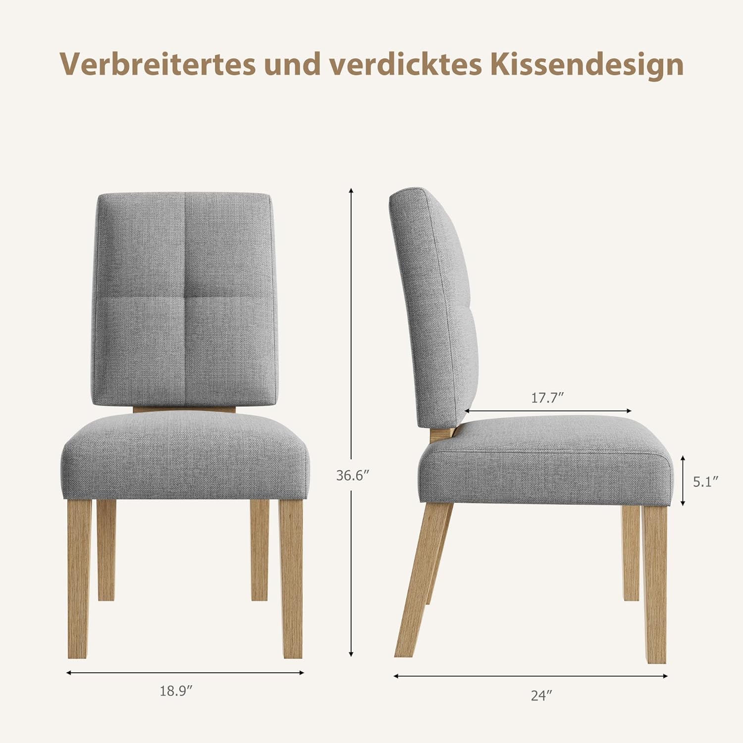 KMJY01 Esszimmerstühle 2er Set, Ergonomische Leinen Polsterstühle und verstärkter Struktur, Küchenstühle