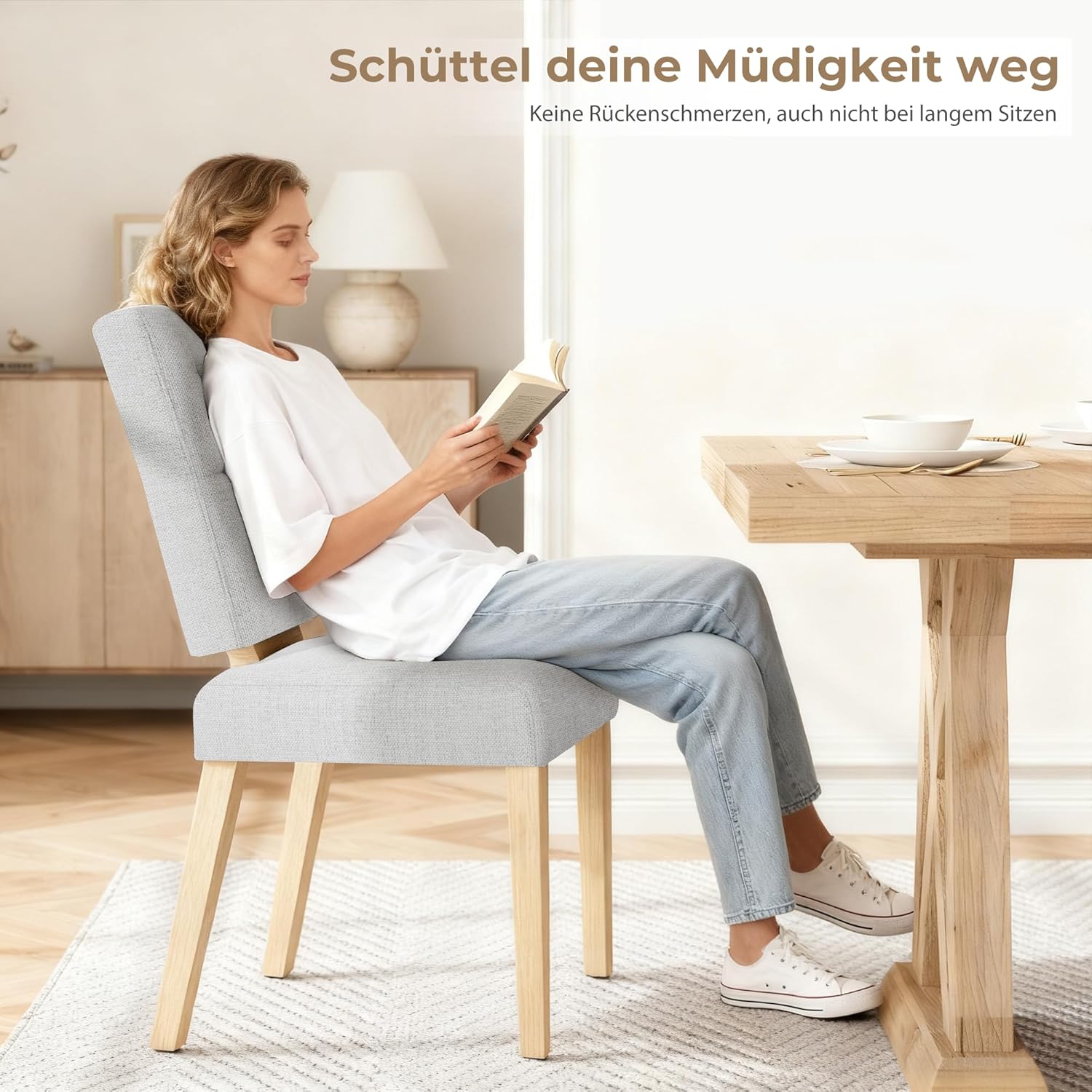 KMJY01 Esszimmerstühle 2er Set, Ergonomische Leinen Polsterstühle und verstärkter Struktur, Küchenstühle