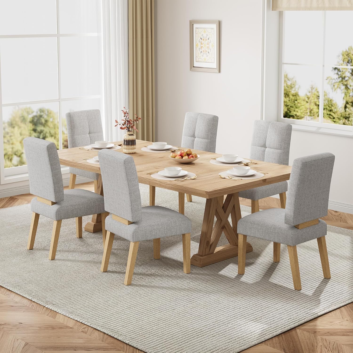 KMJY01 Esszimmerstühle 2er Set, Ergonomische Leinen Polsterstühle und verstärkter Struktur, Küchenstühle