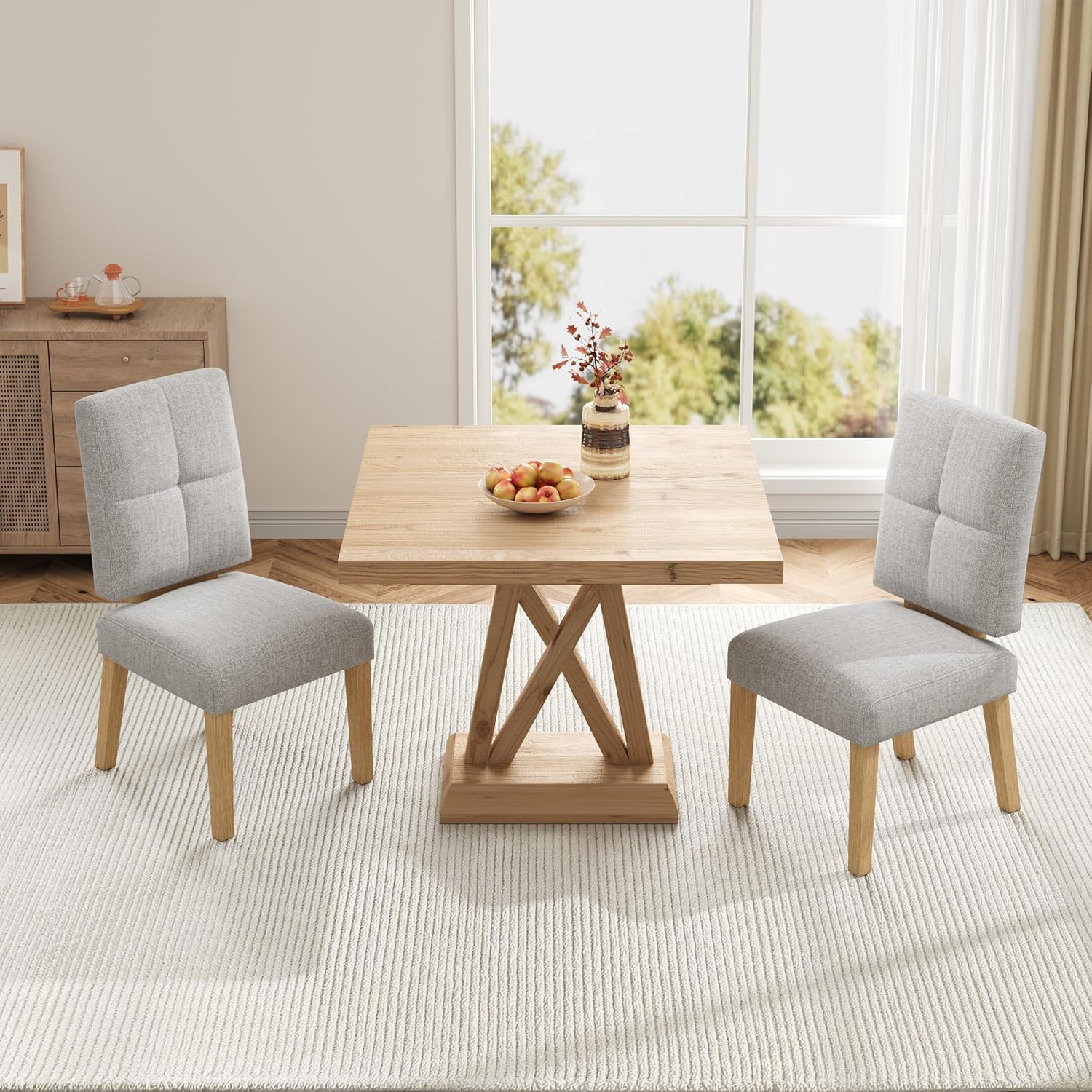 KMJY01 Esszimmerstühle 2er Set, Ergonomische Leinen Polsterstühle und verstärkter Struktur, Küchenstühle