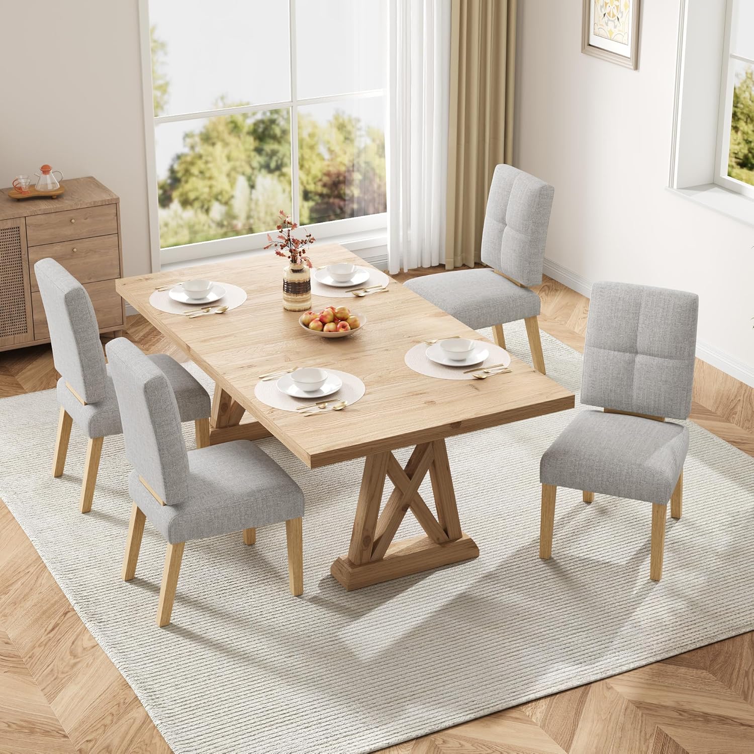 KMJY01 Esszimmerstühle 2er Set, Ergonomische Leinen Polsterstühle und verstärkter Struktur, Küchenstühle