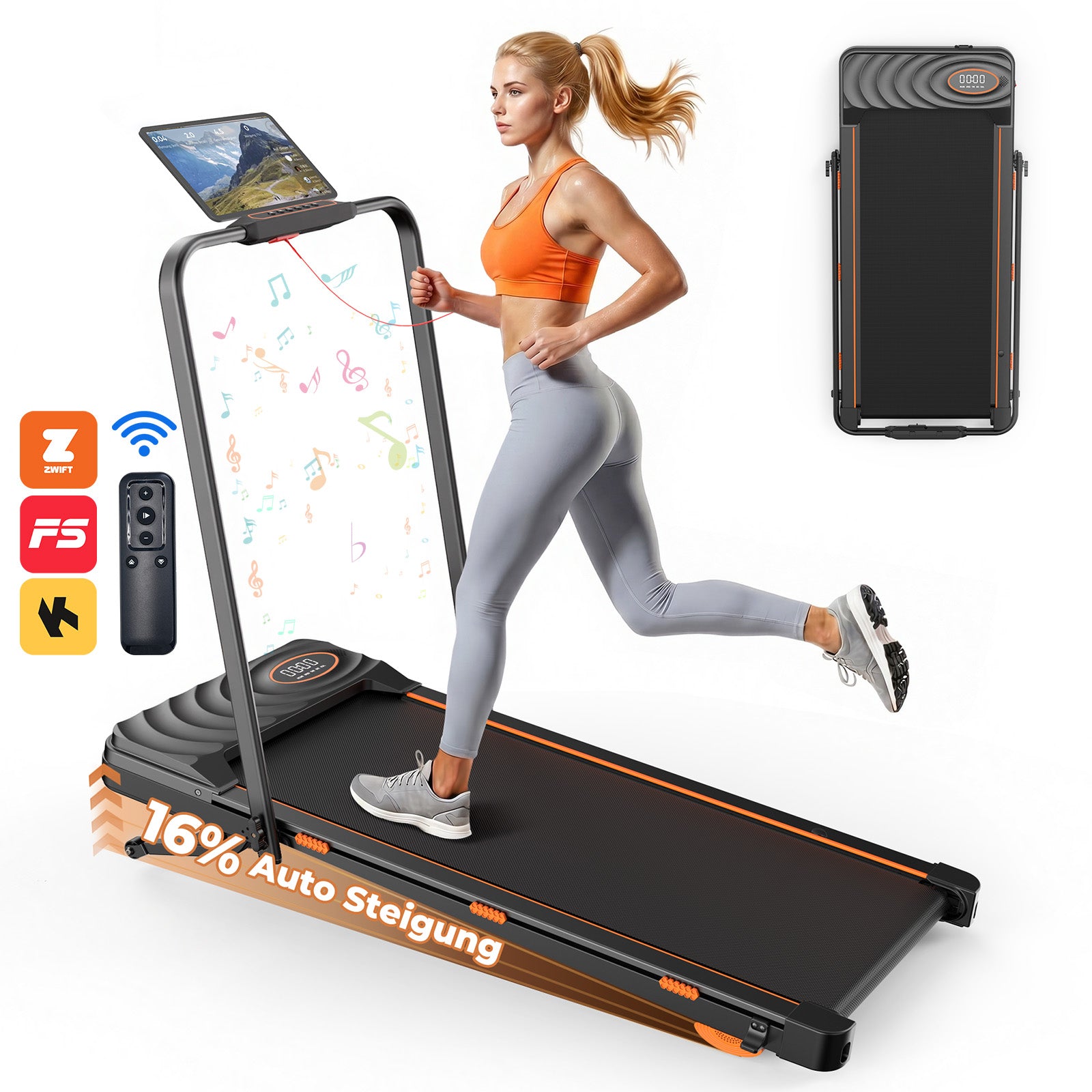 JT53 Laufband für Zuhause mit 16% Auto Steigung, Walking Pad Klappbar