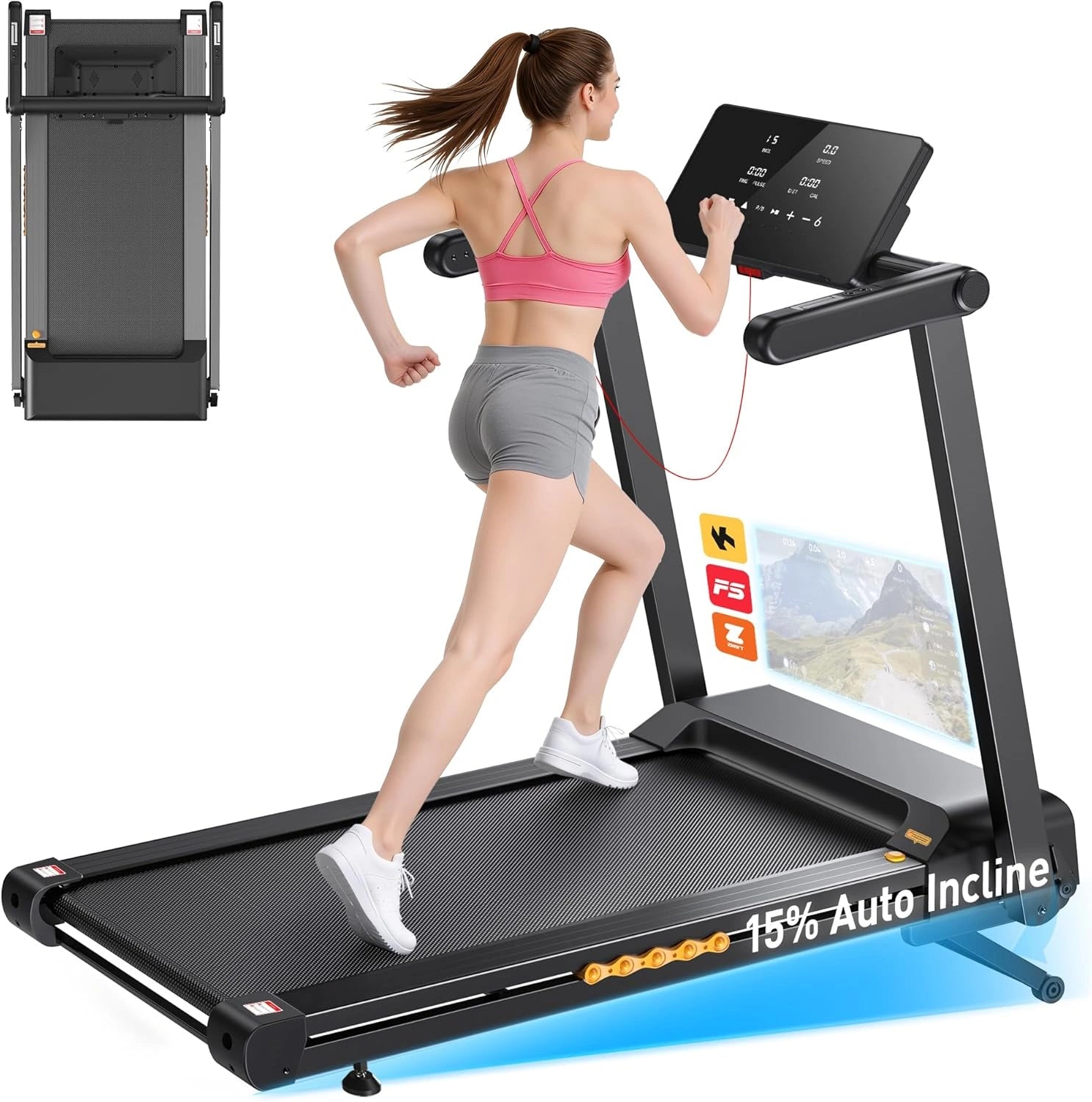 JT60 Laufband für Zuhause Klappbar 3.5 PS 14km/h 15% automatische Steigung Fitnessgerät
