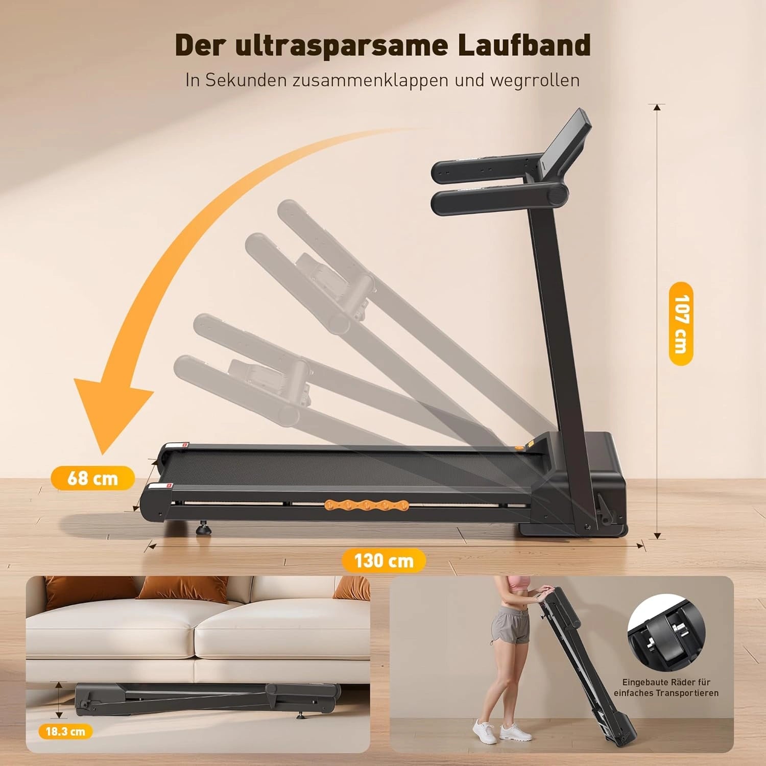 JT60 Laufband für Zuhause Klappbar 3.5 PS 14km/h 15% automatische Steigung Fitnessgerät