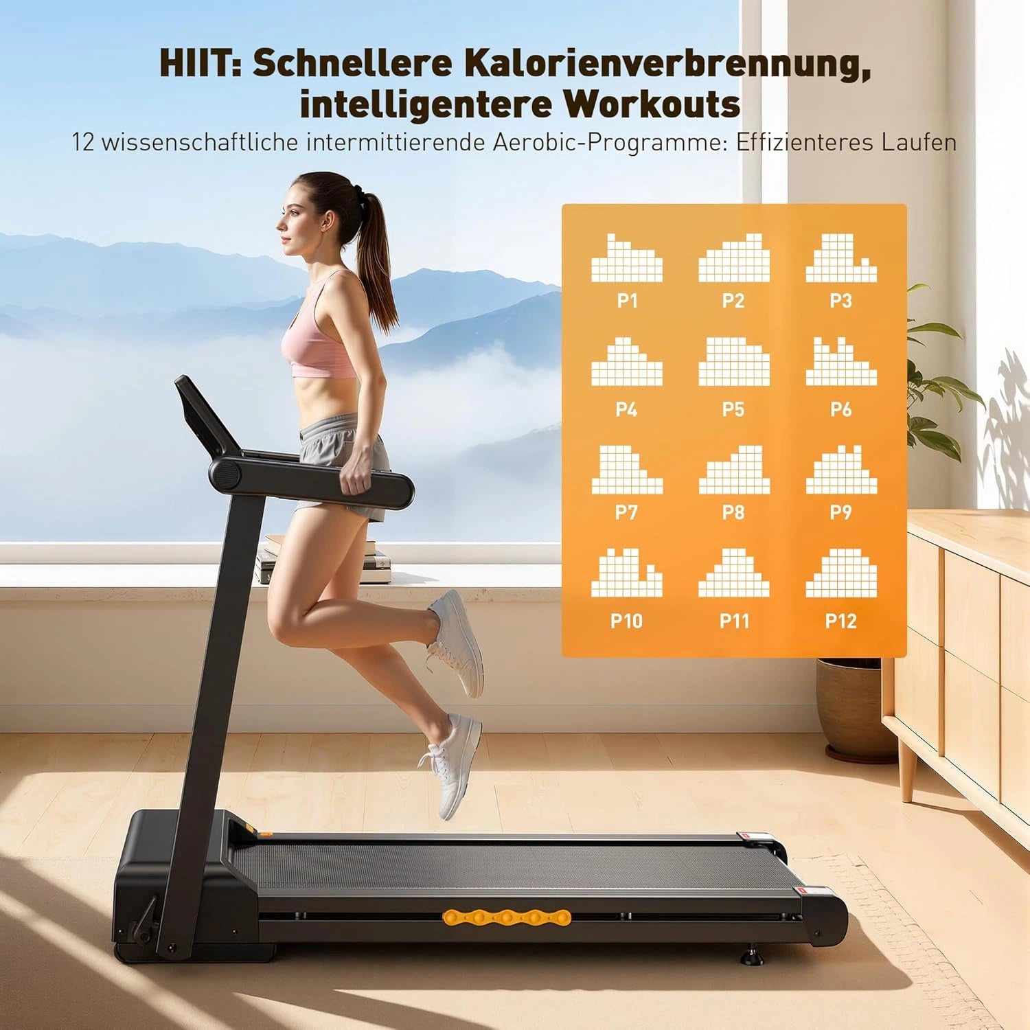 JT60 Laufband für Zuhause Klappbar 3.5 PS 14km/h 15% automatische Steigung Fitnessgerät