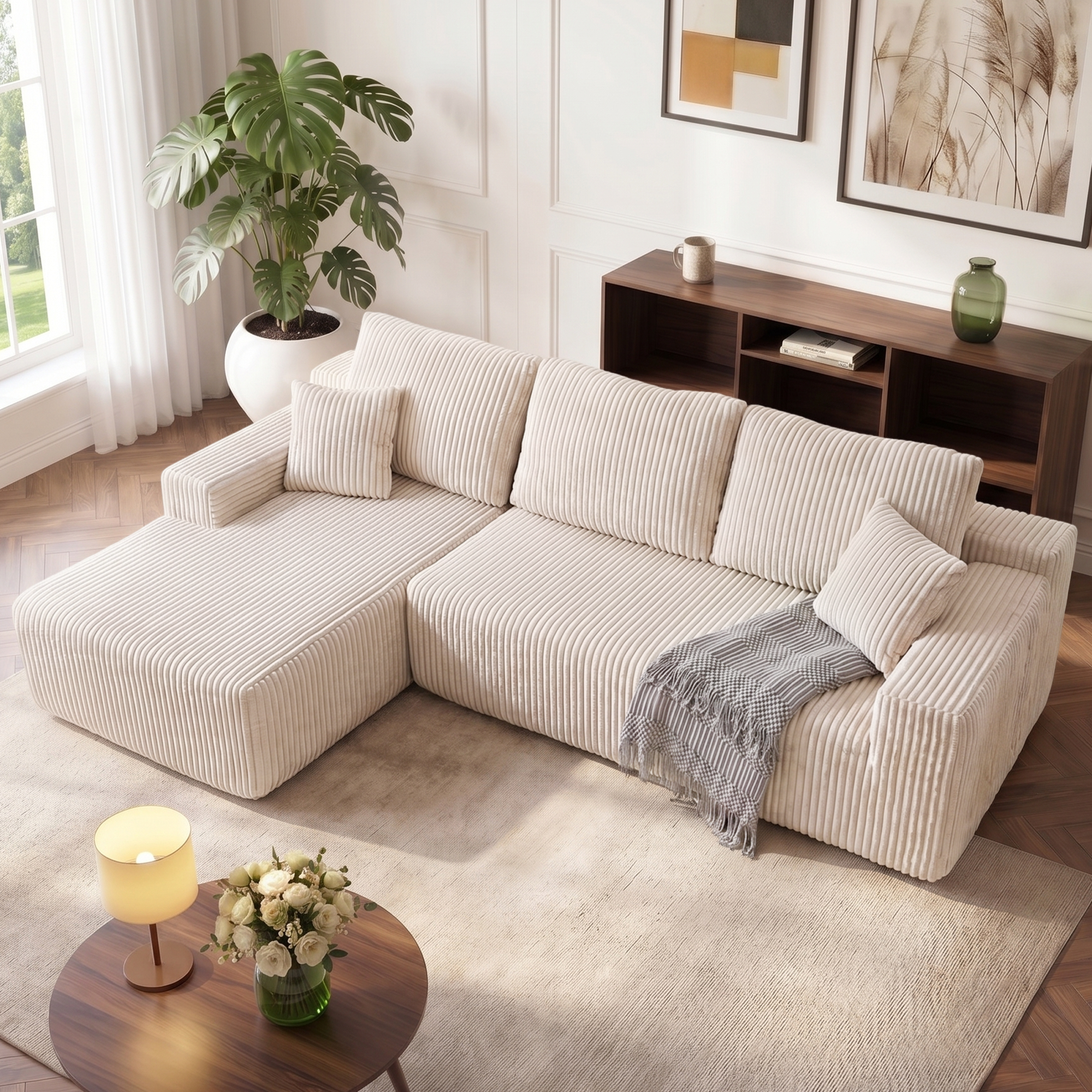 LHF01 Ecksofa mit Schlaffunktion 267cm montagefrei Cord Wohnlandschaft modulares Sofa