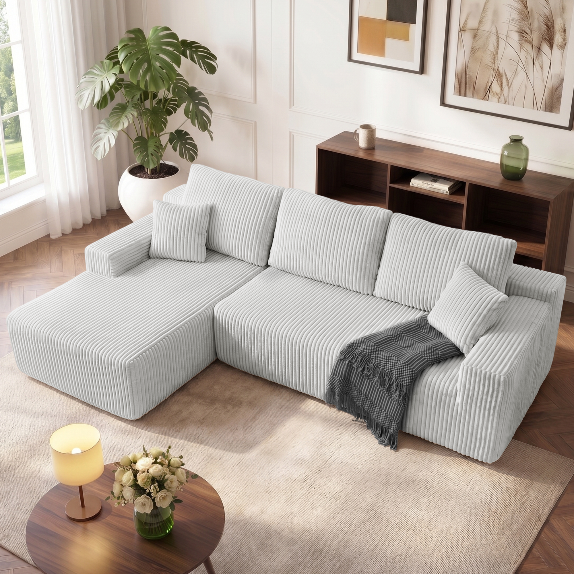 LH01 Wohnlandschaft L Form 267cm tiefe Sitzfläche Cloud Sofa Cord Ecksofa