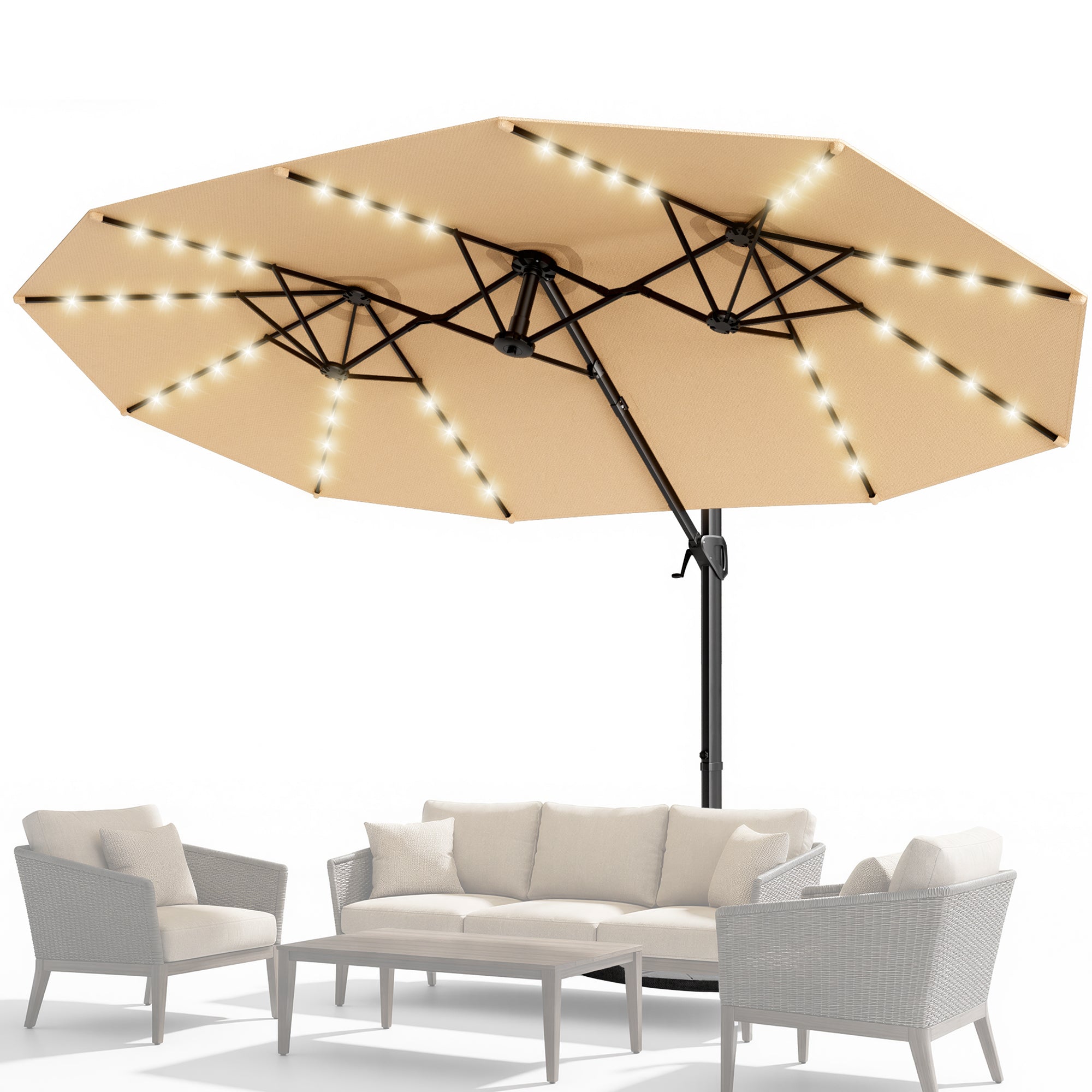 HY41LBO Ampelschirm mit LED Solar 4,5m rechteckig inkl Plattenständer Sonnenschirm