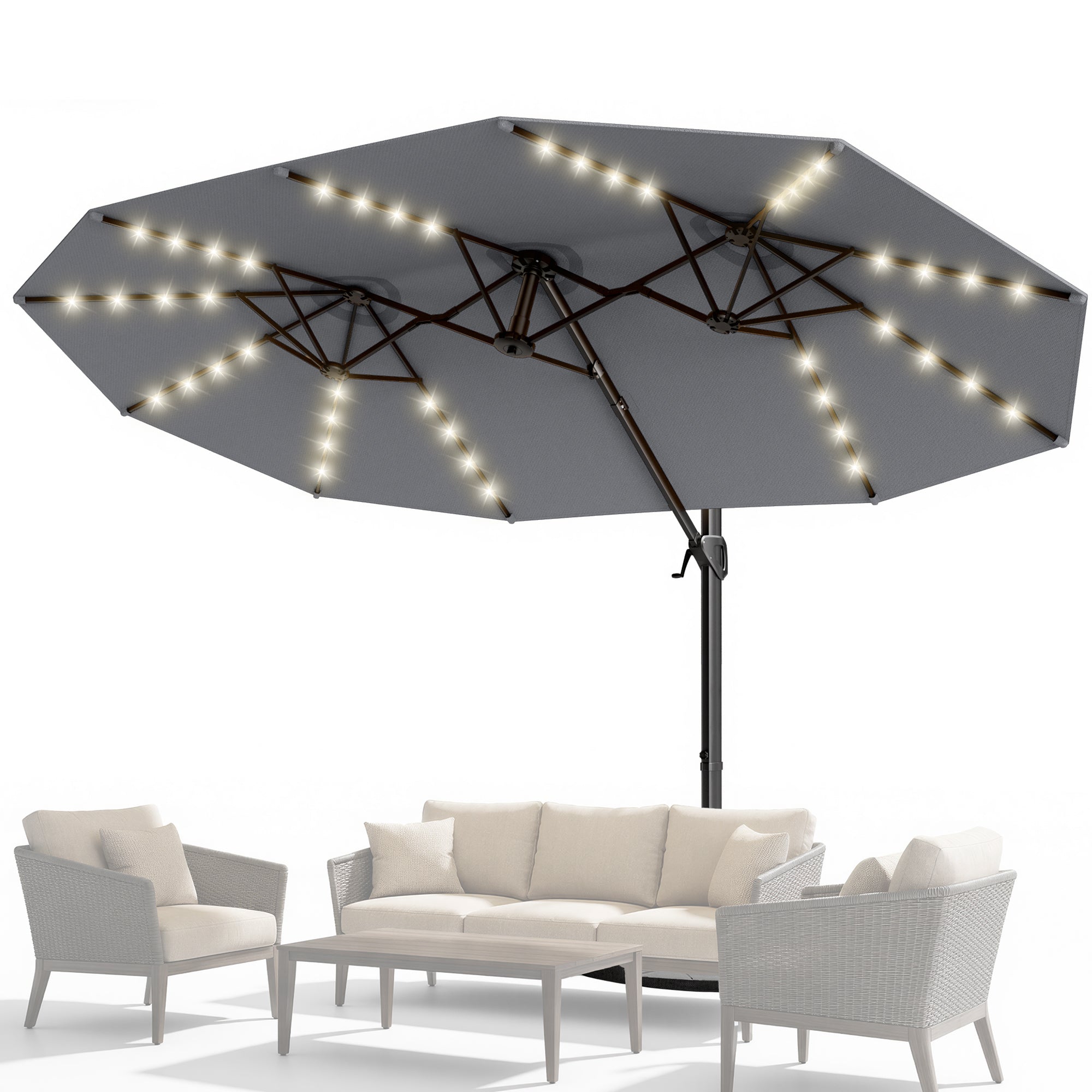 HY41LBO Ampelschirm mit LED Solar 4,5m rechteckig inkl Plattenständer Sonnenschirm