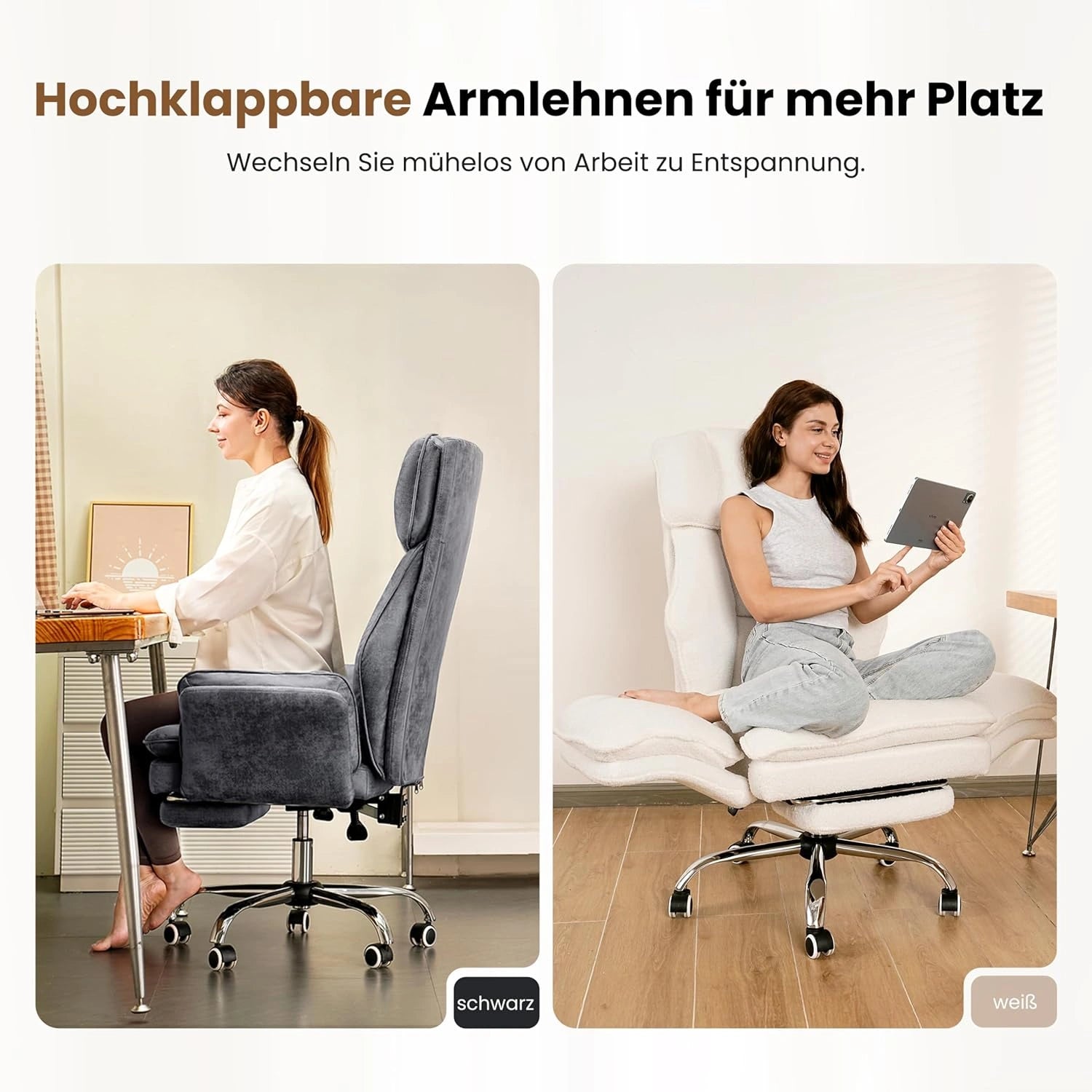 LPTYZ01 Galaxieschwarz Bürostuhl Ergonomisch, 82cm Schneidersitz Chefsessel Stoff mit Fussstütze