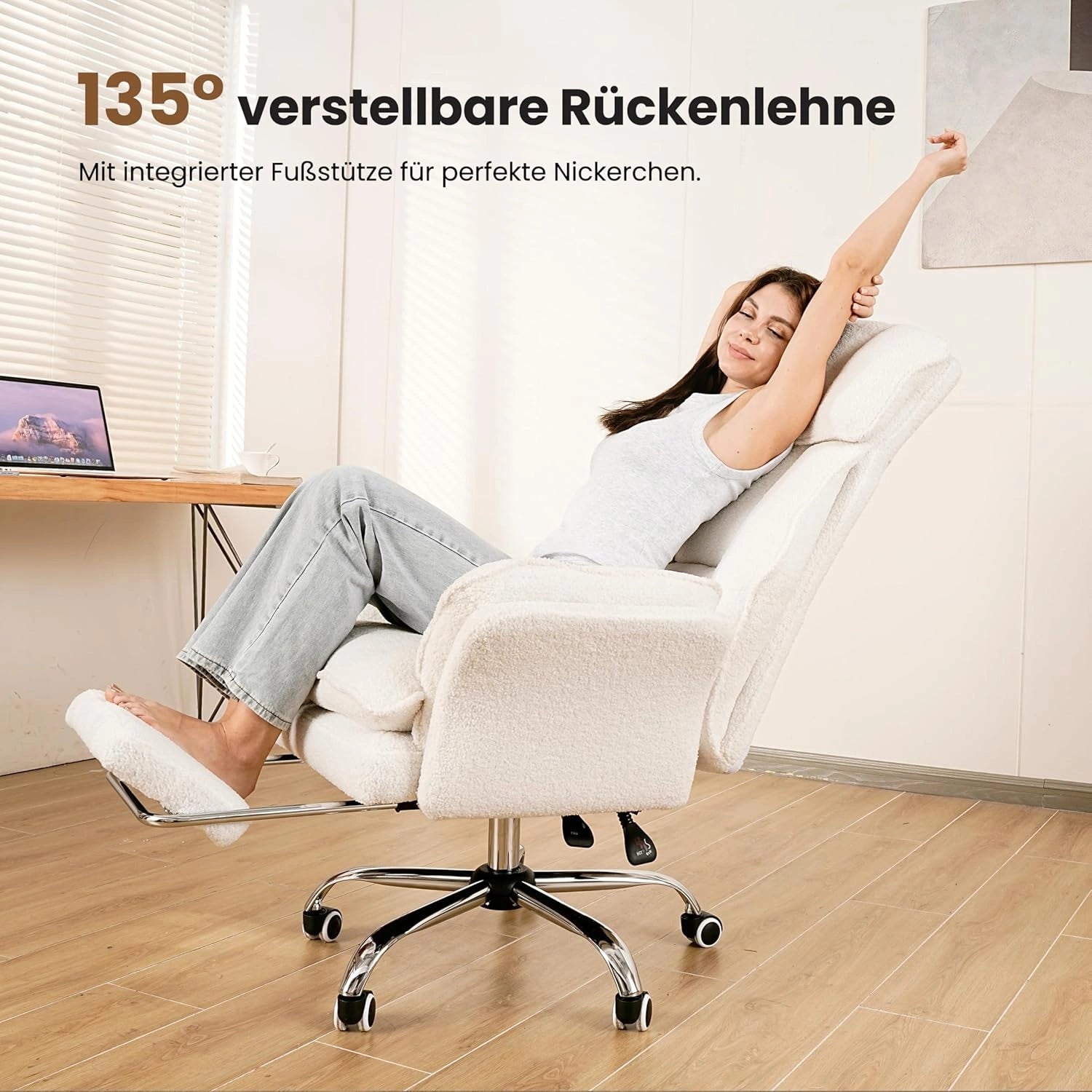 LPTYZ01 Galaxieschwarz Bürostuhl Ergonomisch, 82cm Schneidersitz Chefsessel Stoff mit Fussstütze