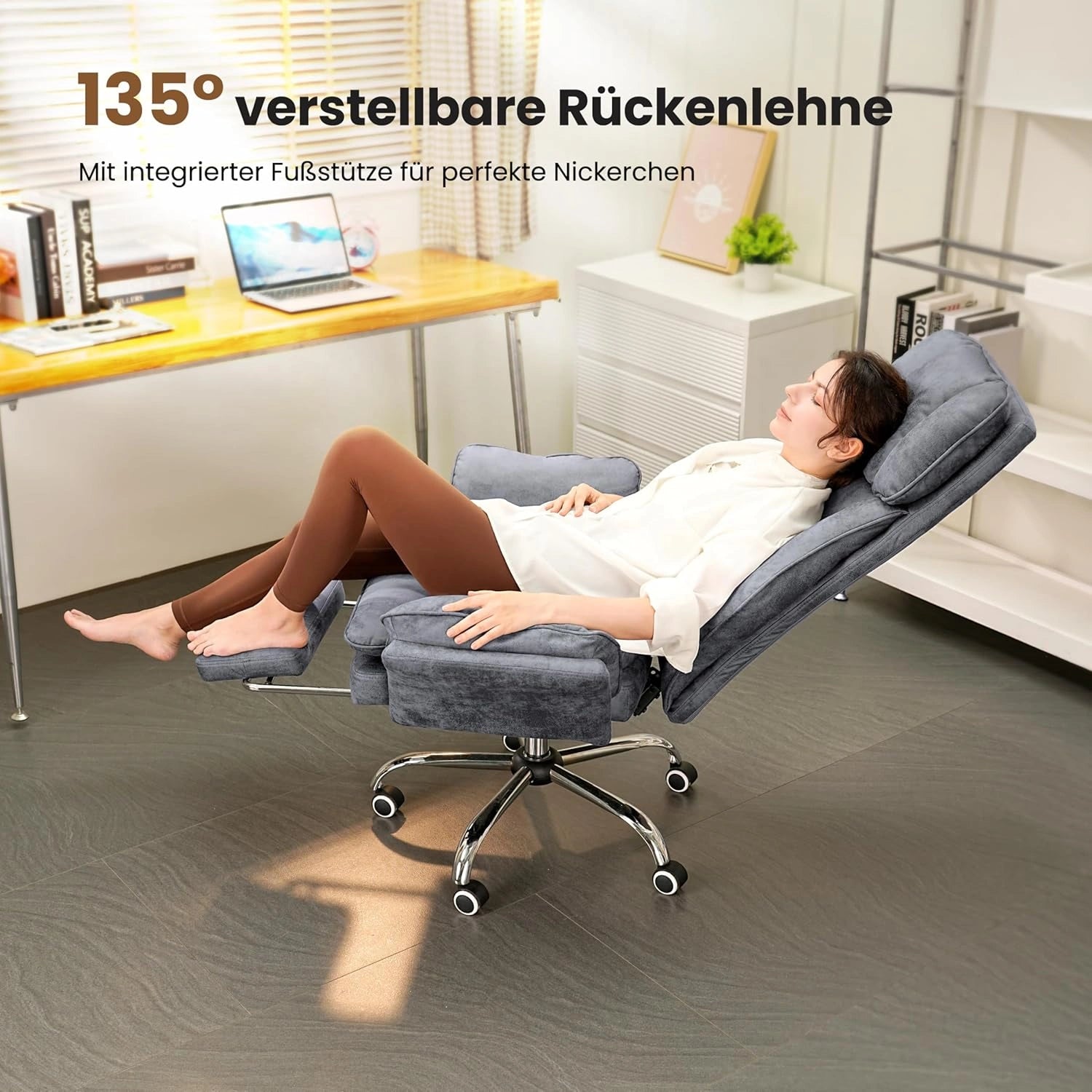 LPTYZ01 Galaxieschwarz Bürostuhl Ergonomisch, 82cm Schneidersitz Chefsessel Stoff mit Fussstütze