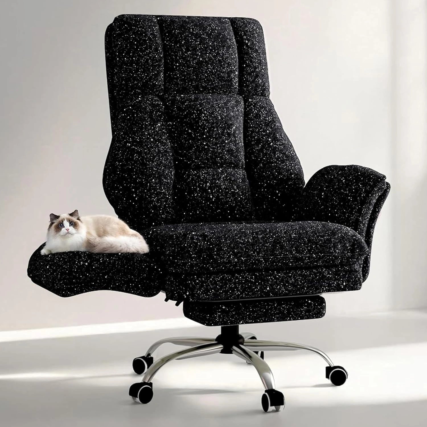 LPTYZ01 Galaxieschwarz Bürostuhl Ergonomisch, 82cm Schneidersitz Chefsessel Stoff mit Fussstütze