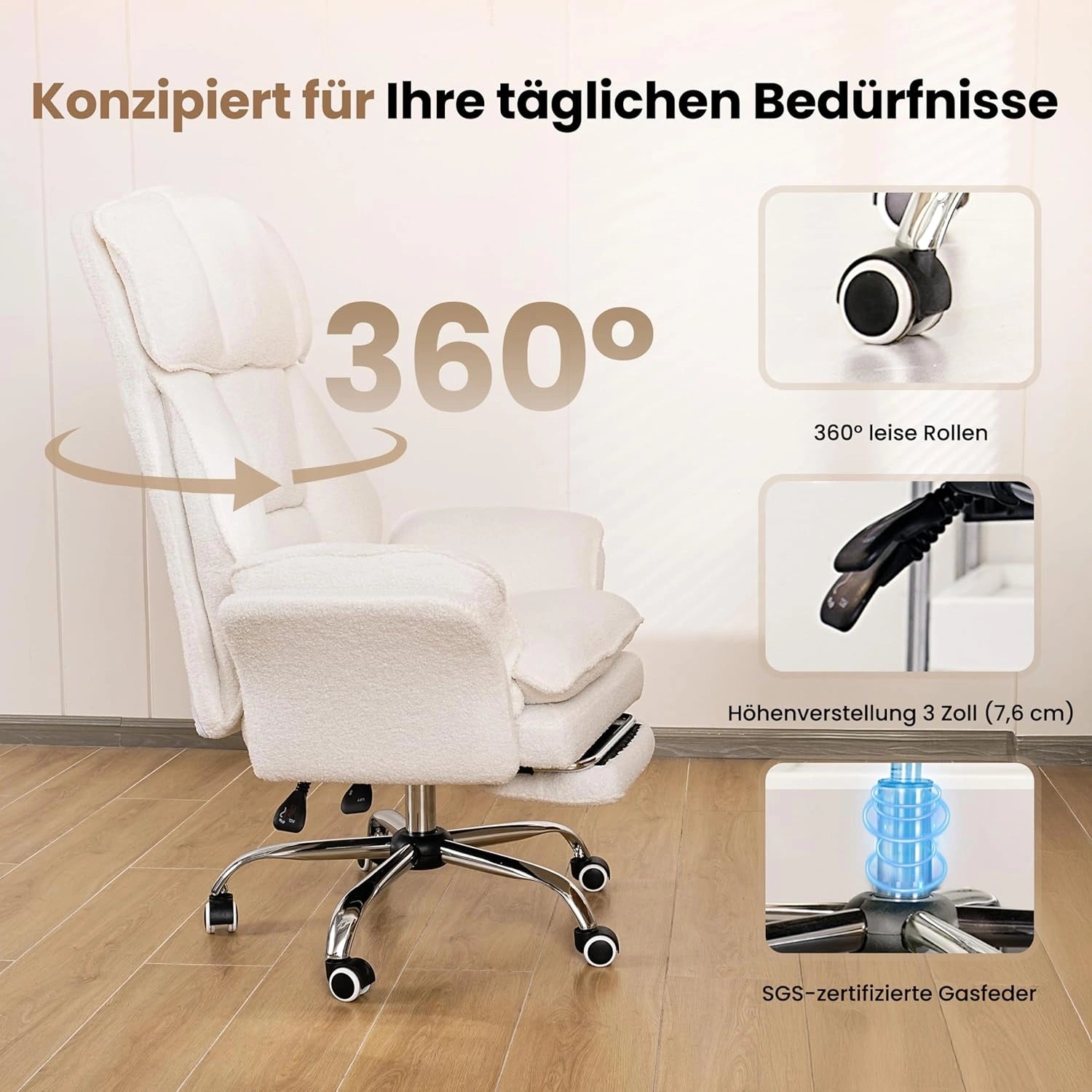 LPTYZ01 Galaxieschwarz Bürostuhl Ergonomisch, 82cm Schneidersitz Chefsessel Stoff mit Fussstütze