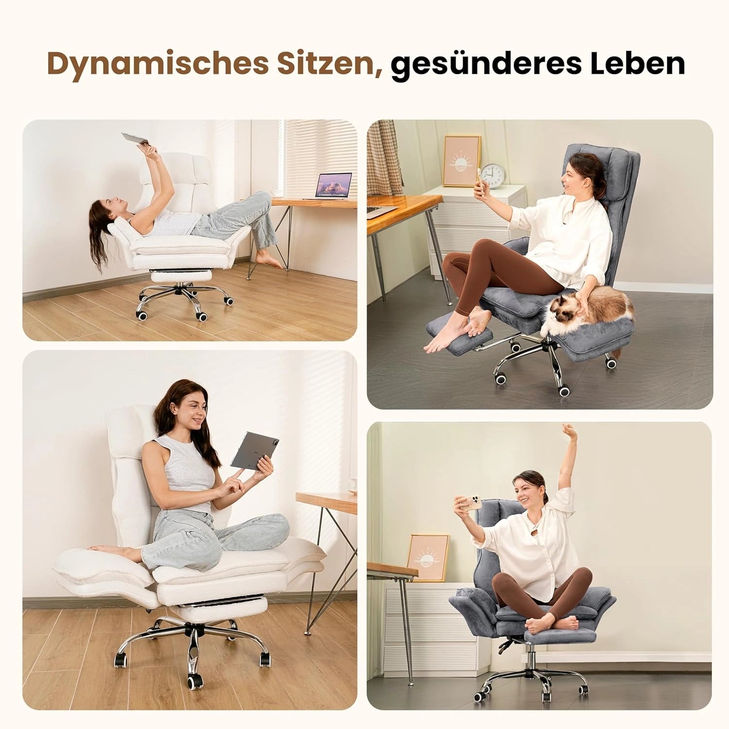 LP01 Bürostuhl Ergonomisch 82cm Schneidersitz Chefsessel Stoff mit Fußstütze
