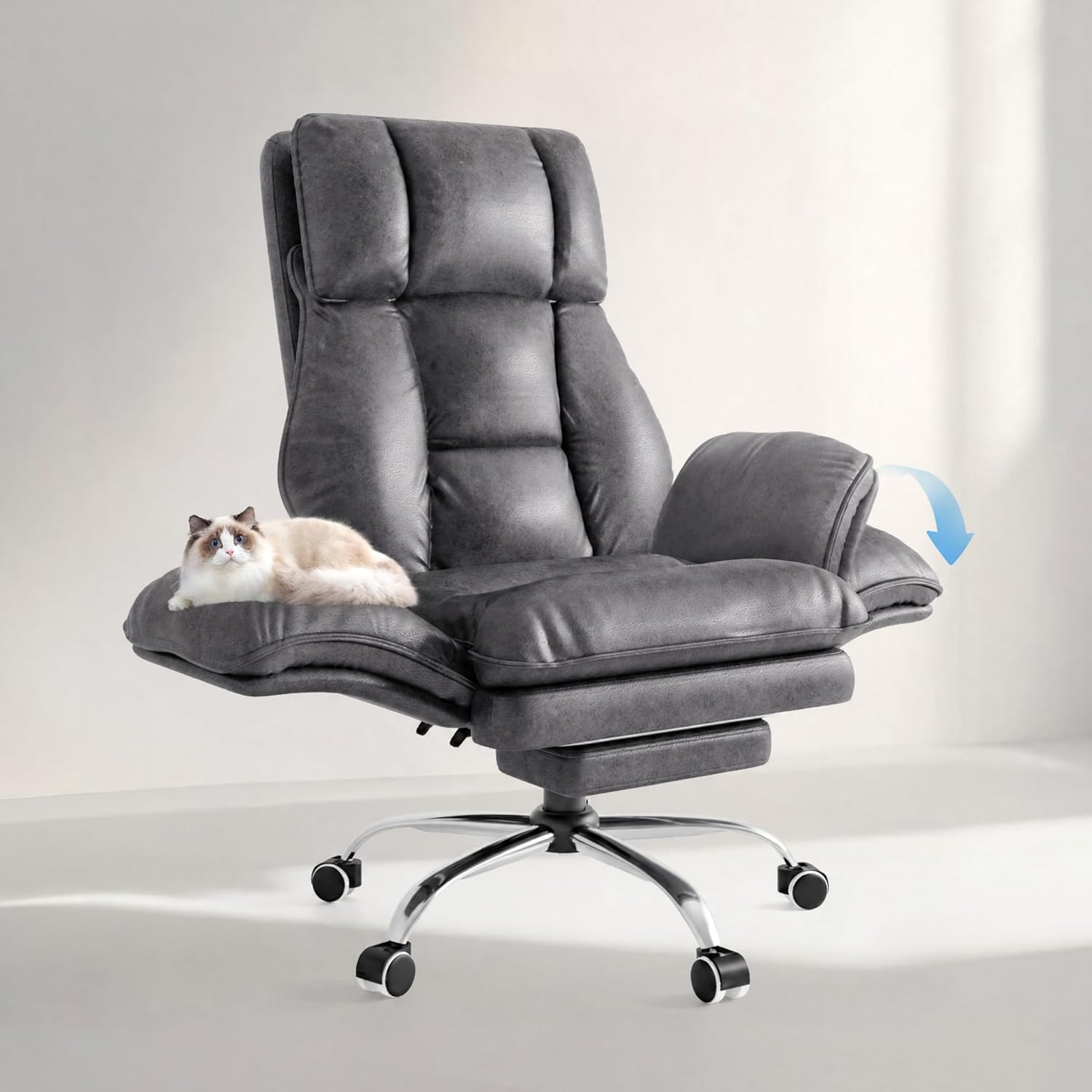 LP01 Bürostuhl Ergonomisch 82cm Schneidersitz Chefsessel Stoff mit Fußstütze