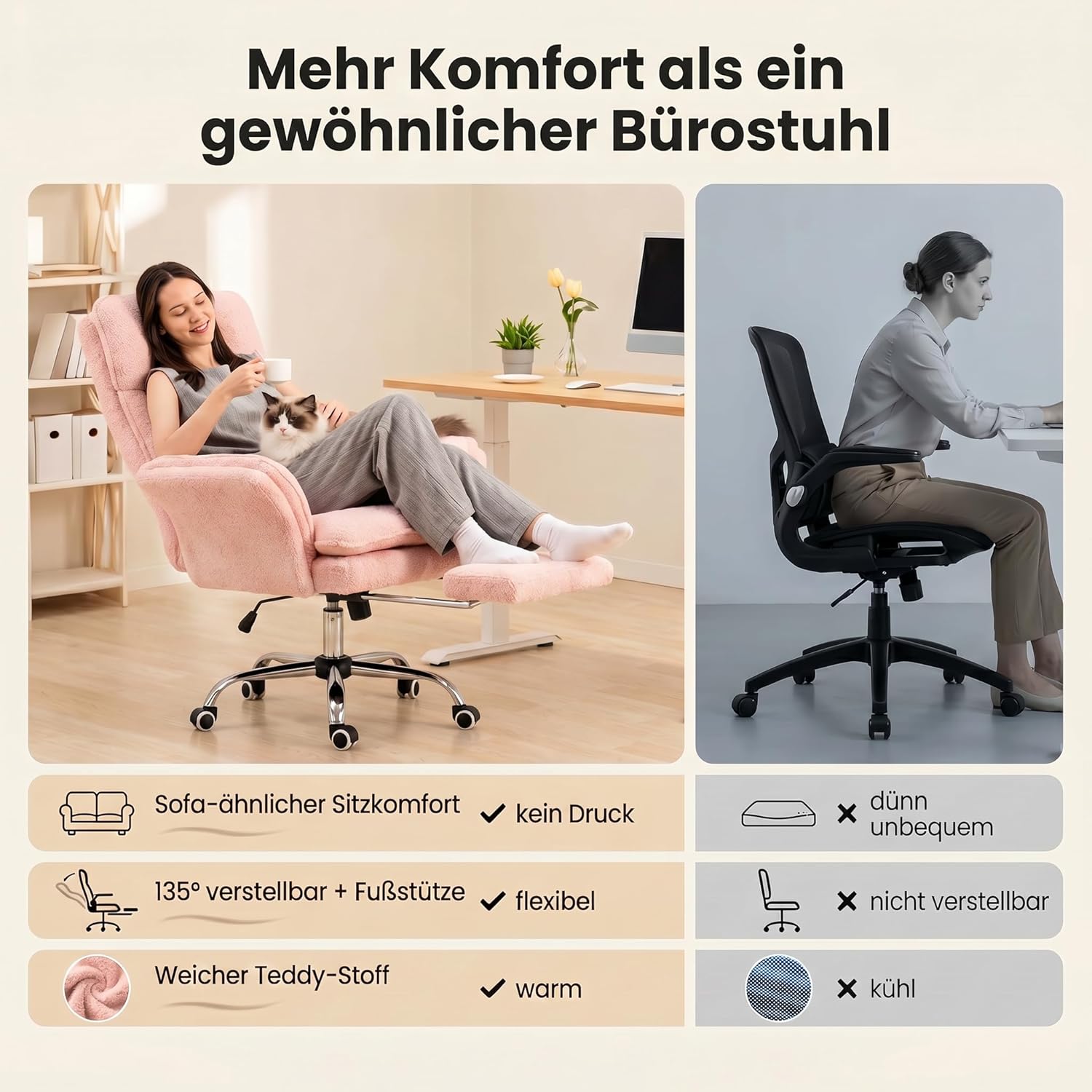 LPTYZ01 Galaxieschwarz Bürostuhl Ergonomisch, 82cm Schneidersitz Chefsessel Stoff mit Fussstütze