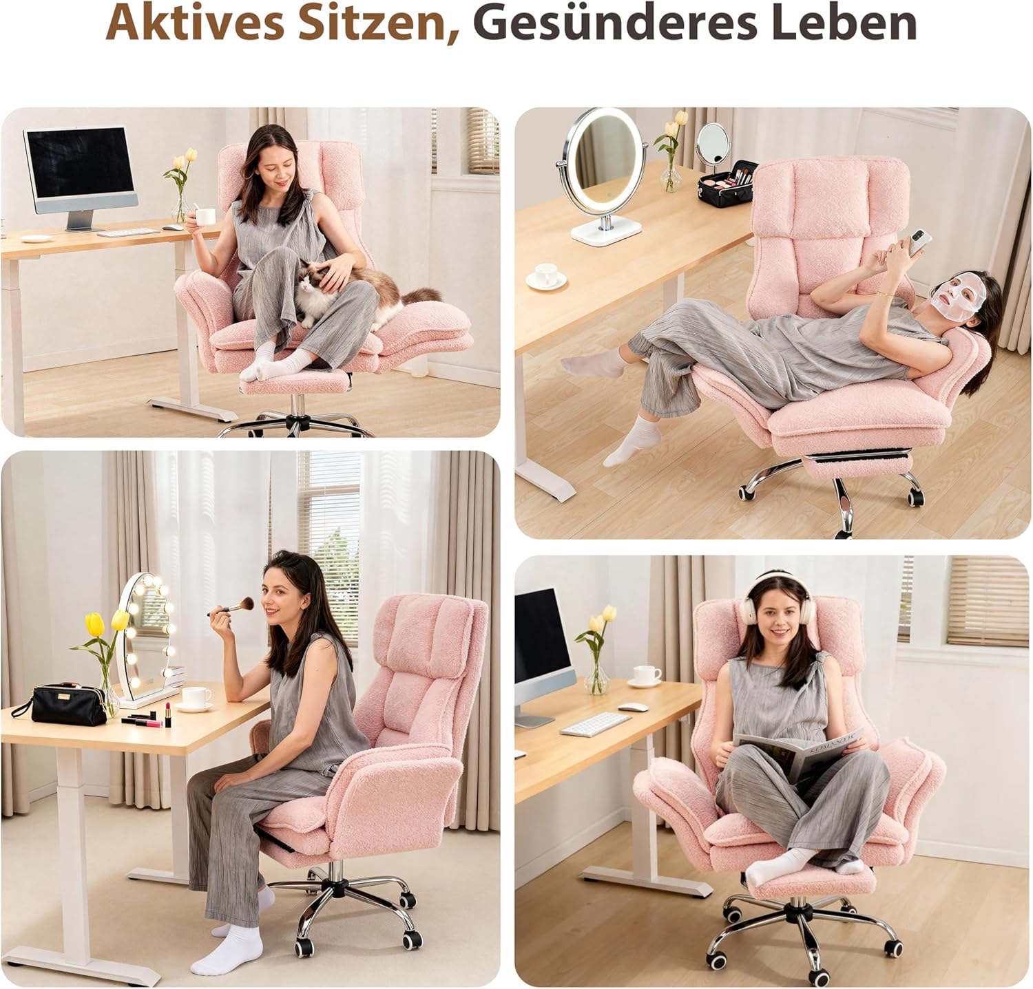 LPTYZ01 Galaxieschwarz Bürostuhl Ergonomisch, 82cm Schneidersitz Chefsessel Stoff mit Fussstütze
