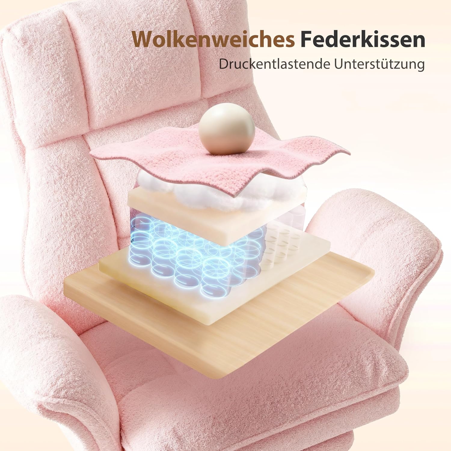 LP01 Bürostuhl Ergonomisch 82cm Schneidersitz Chefsessel Stoff mit Fußstütze