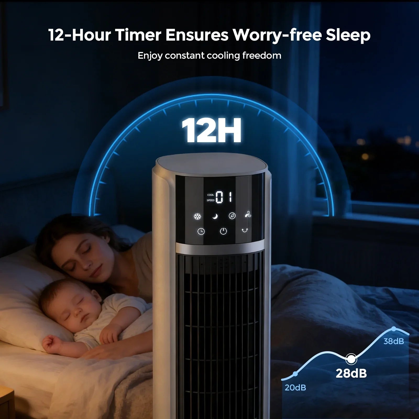 EC001 40 Inch Turmventilator Luftkühler 4L Leise mit Fernbedienung & 12h-Timer