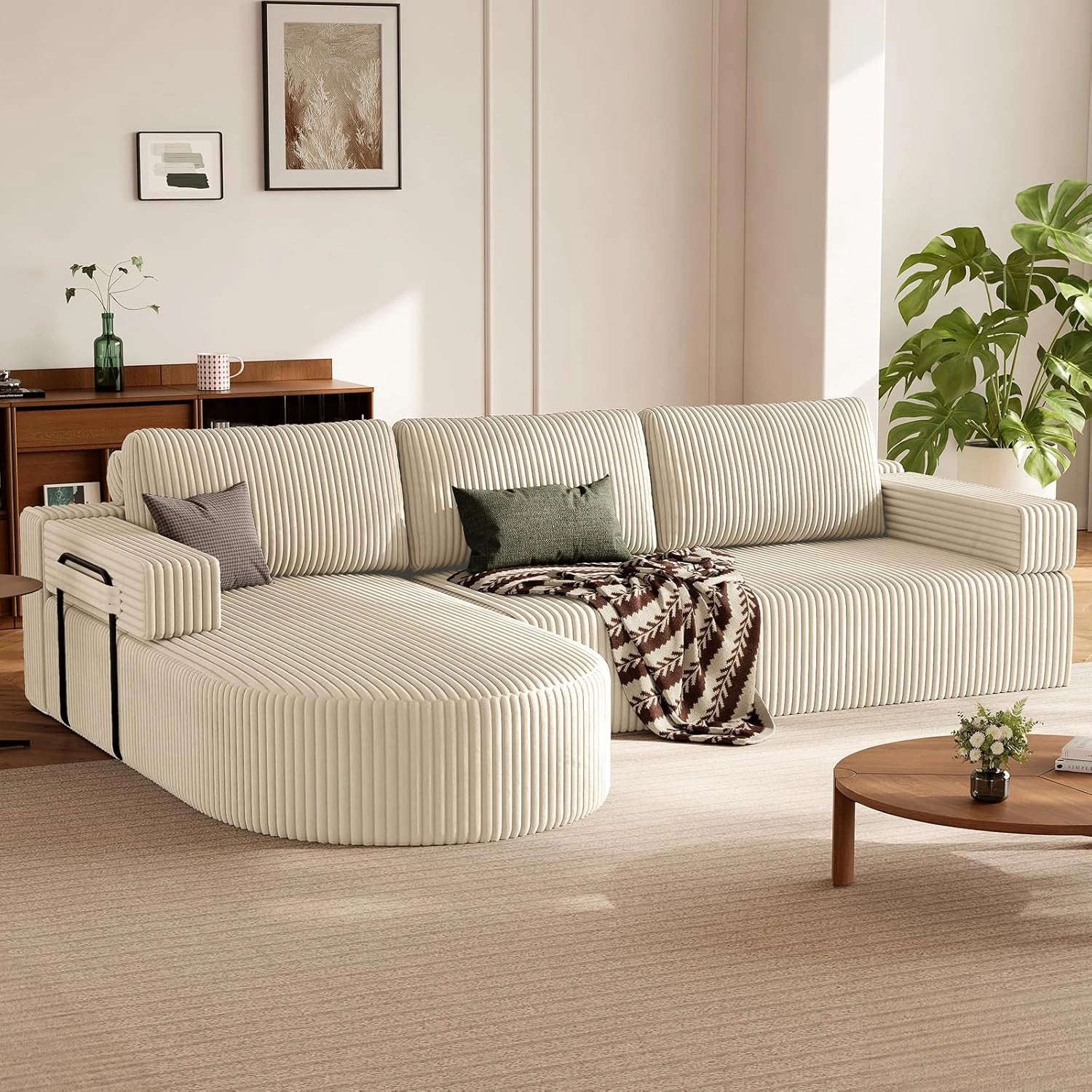 LHMSF11 Ecksofa mit Schlaffunktion Cord Schlafsofa L-Form mit Chaise Longue