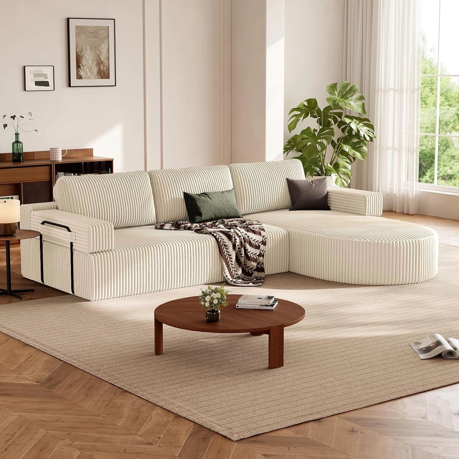 LHMSF11 Ecksofa mit Schlaffunktion Cord Schlafsofa L-Form mit Chaise Longue