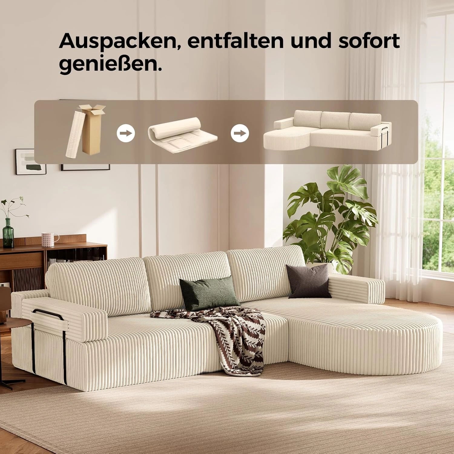 LHMSF11 Ecksofa mit Schlaffunktion Cord Schlafsofa L-Form mit Chaise Longue