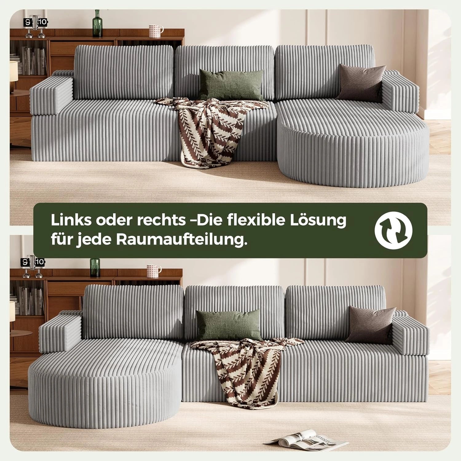 LHMSF11 Ecksofa mit Schlaffunktion Cord Schlafsofa L-Form mit Chaise Longue