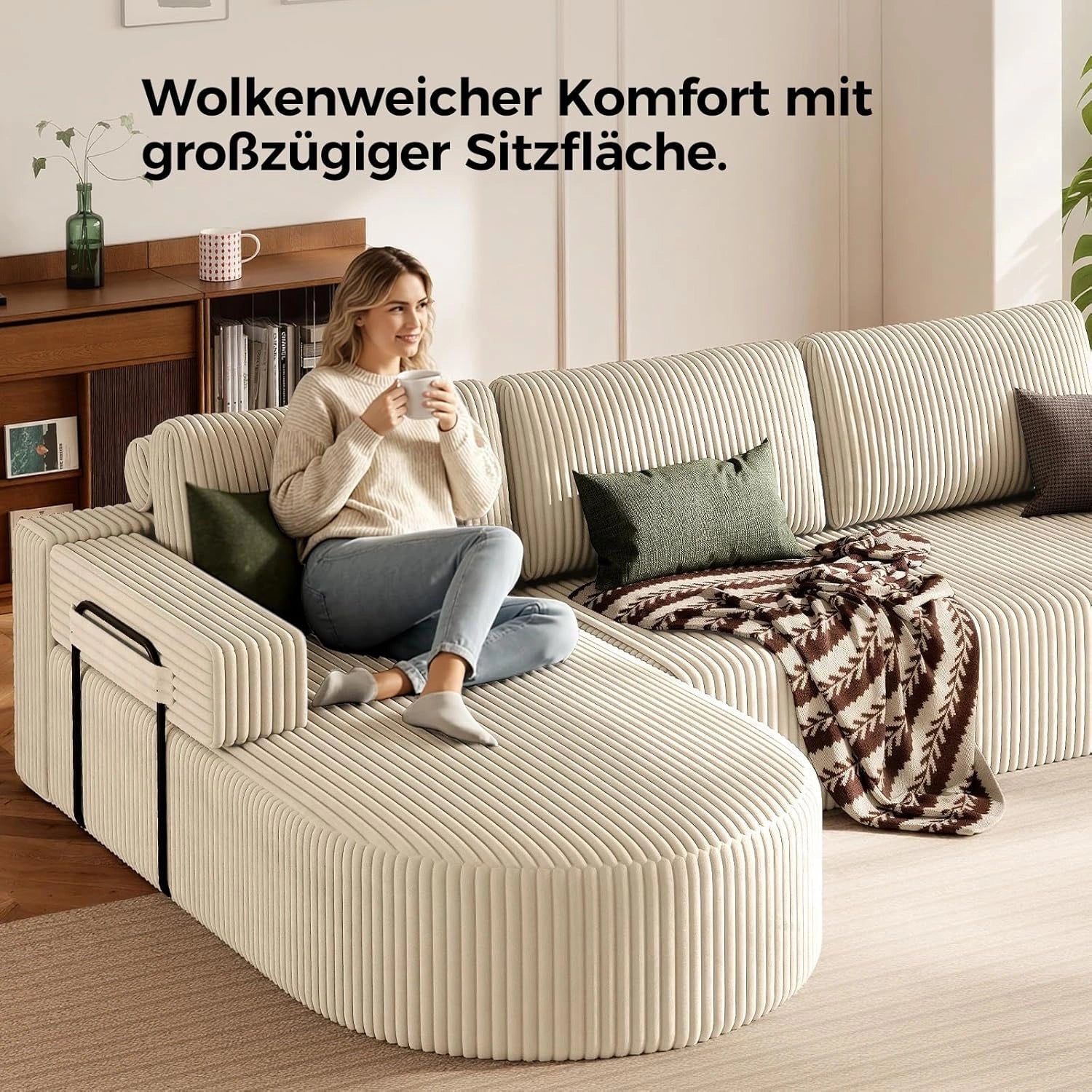 LHMSF11 Ecksofa mit Schlaffunktion Cord Schlafsofa L-Form mit Chaise Longue
