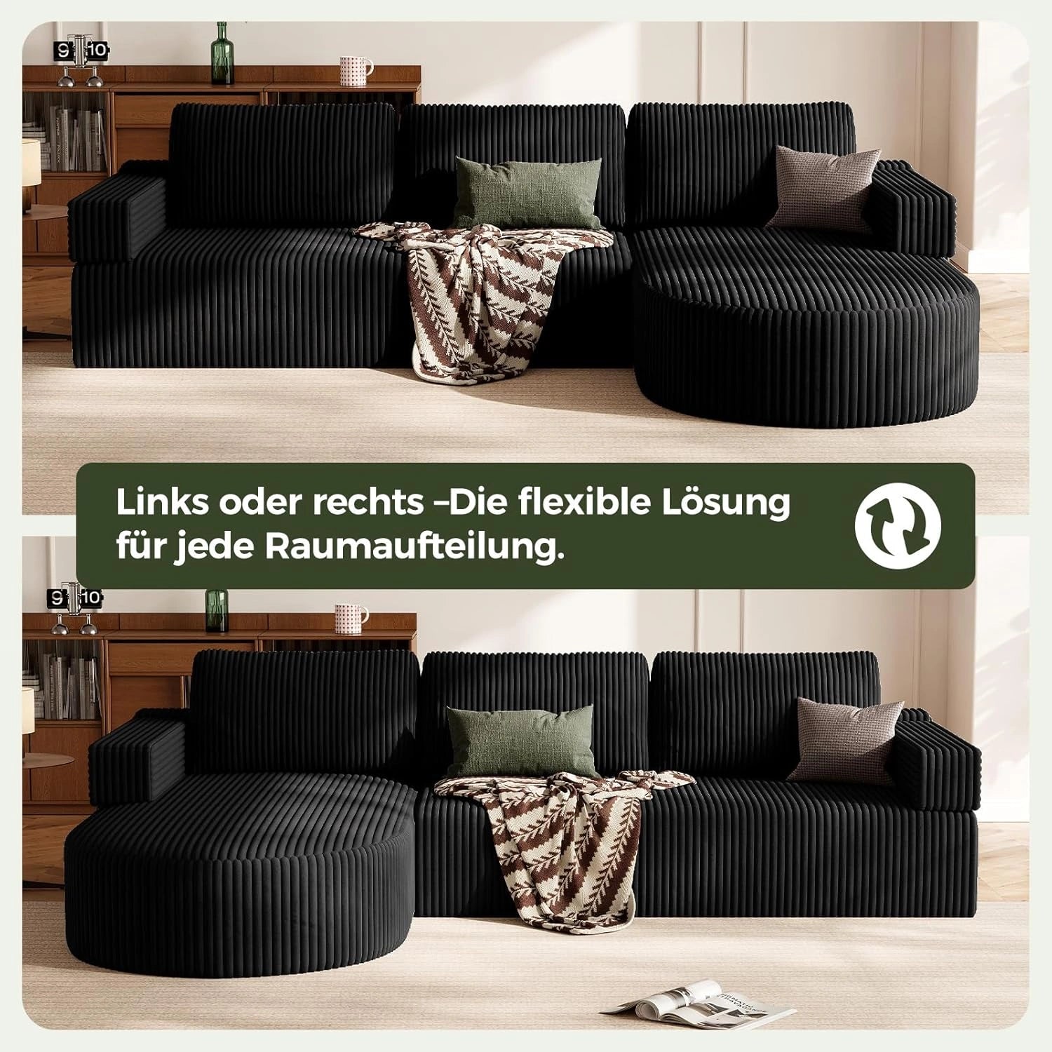 LHMSF11 Ecksofa mit Schlaffunktion Cord Schlafsofa L-Form mit Chaise Longue
