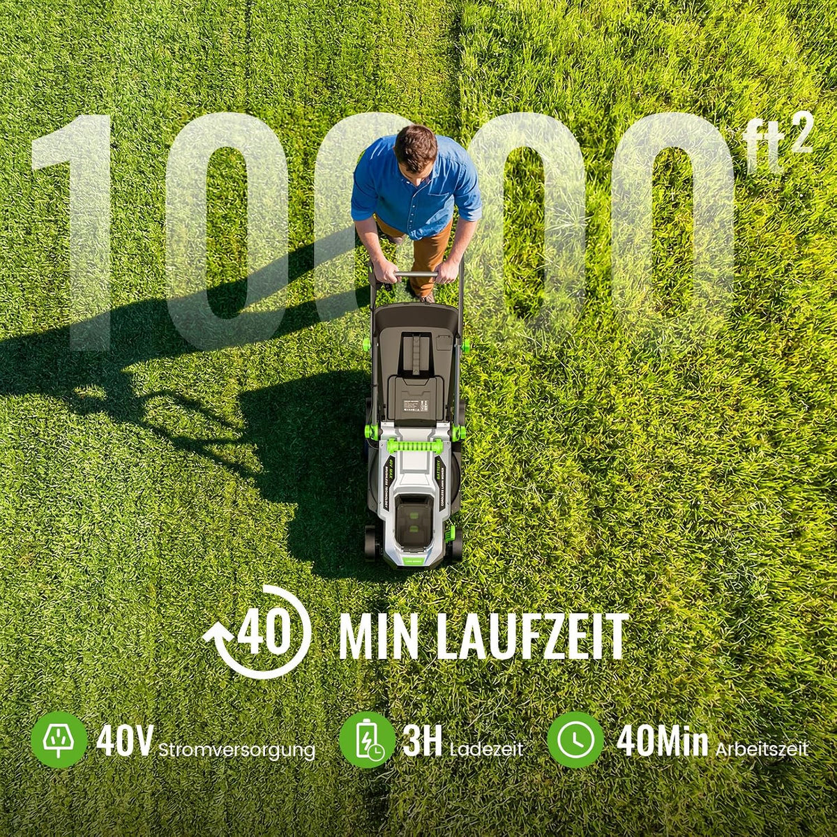 M13 Akku Rasenmäher mit Akku und Ladegerät, 40V Brushless Komplettset
