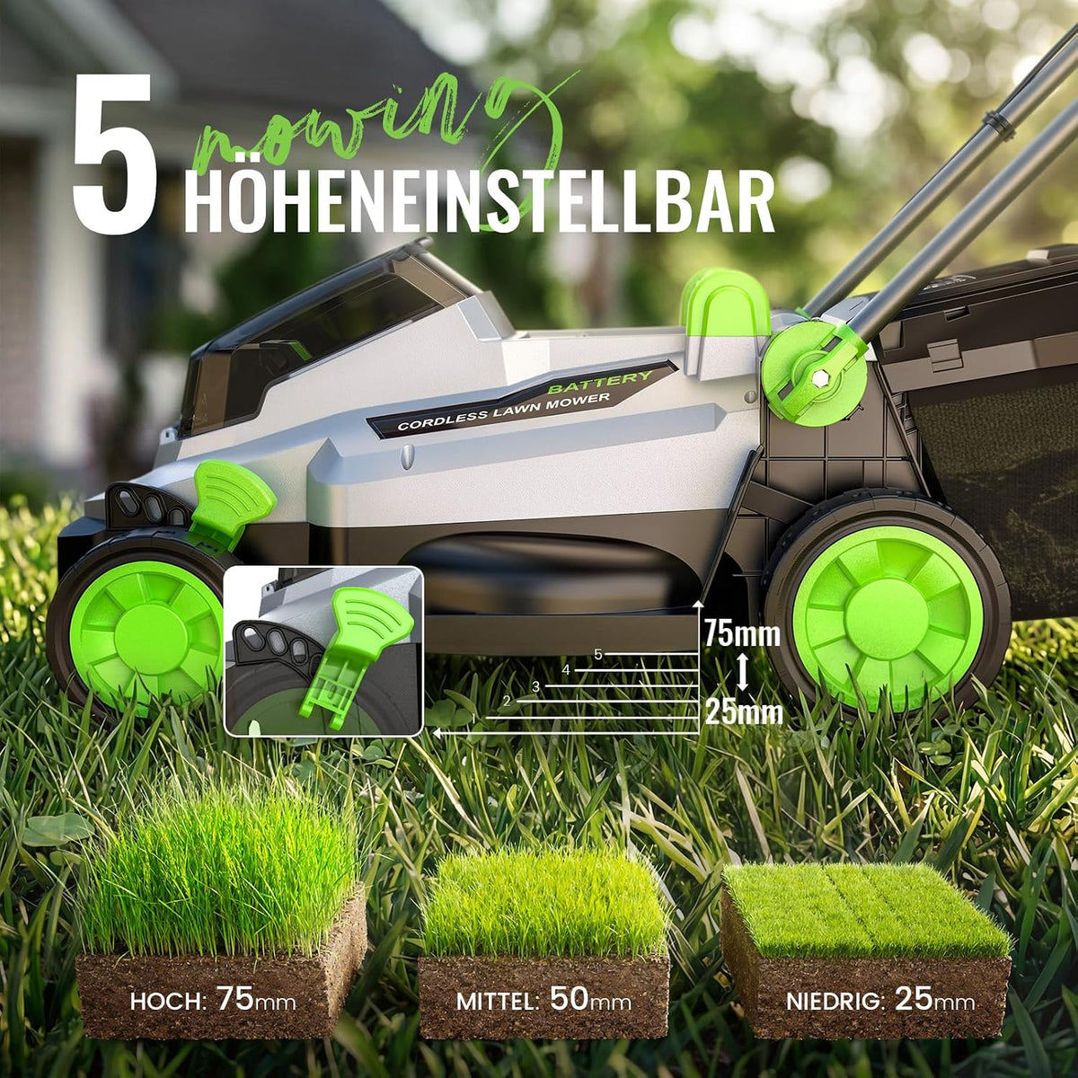 M13 Akku Rasenmäher mit Akku und Ladegerät, 40V Brushless Komplettset