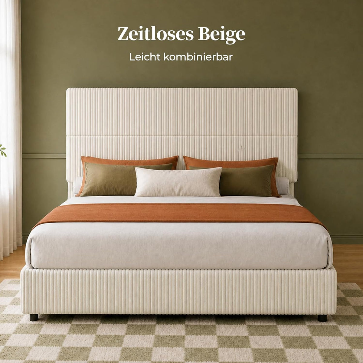BR23 Bett mit Schubladen, Flexible Cord Polsterbett mit Lattenrost Stauraumbett
