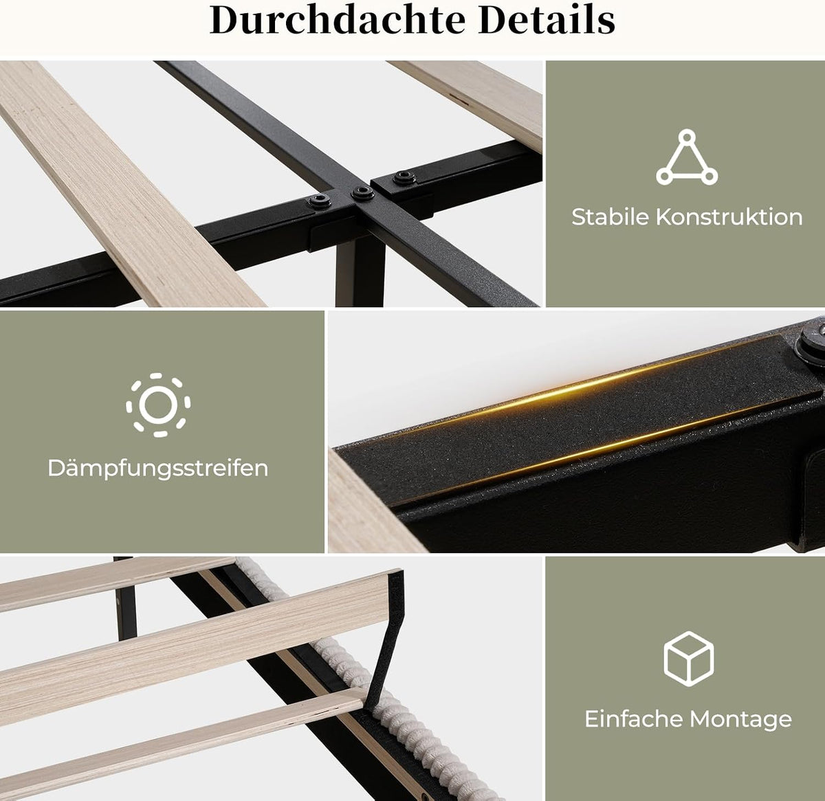 BR23 Bett mit Schubladen, Flexible Cord Polsterbett mit Lattenrost Stauraumbett