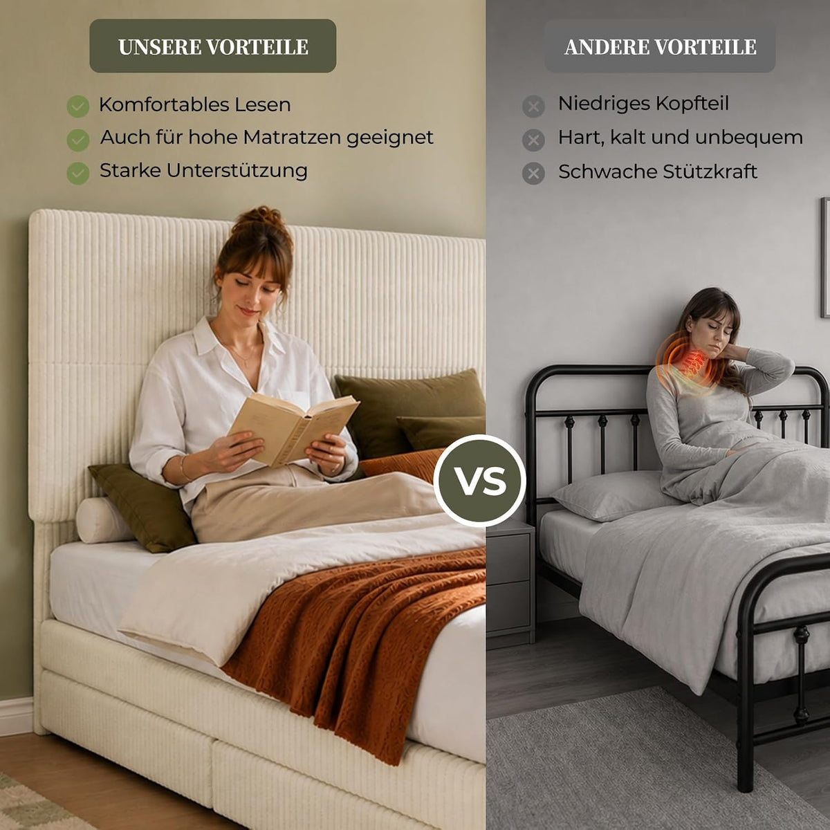 BR23 Bett mit Schubladen, Flexible Cord Polsterbett mit Lattenrost Stauraumbett