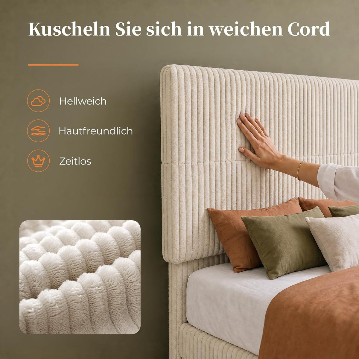 BR23 Bett mit Schubladen, Flexible Cord Polsterbett mit Lattenrost Stauraumbett