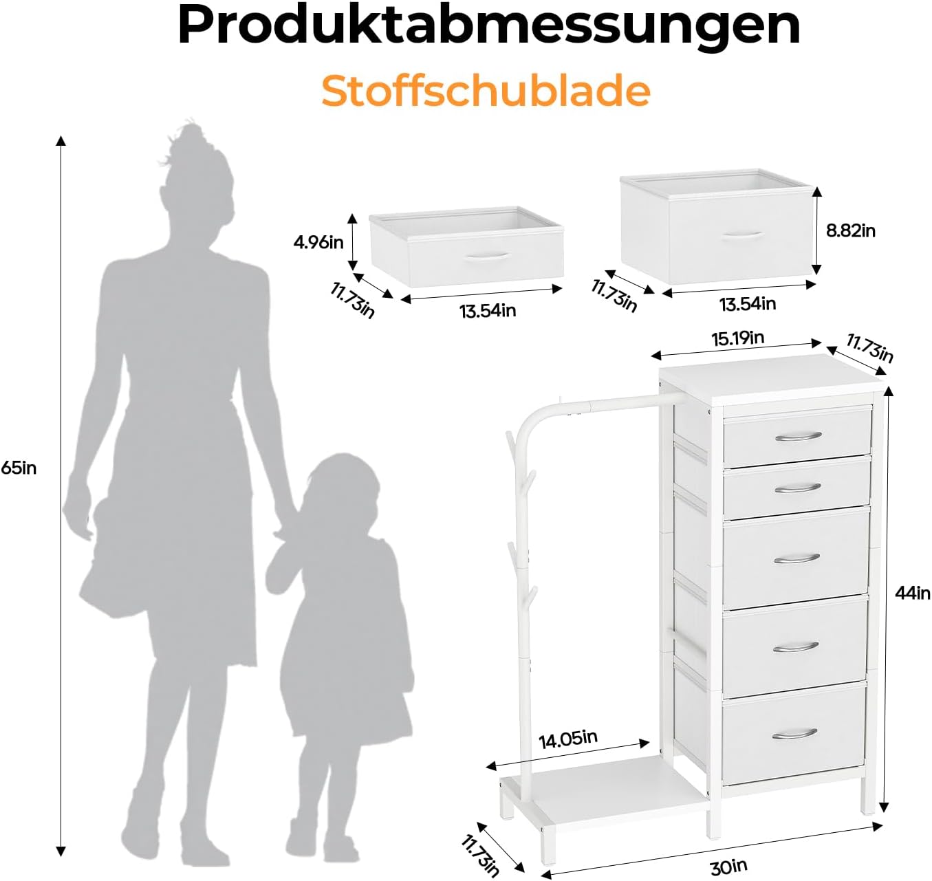 BT01 Kleiderständer mit Kommode, 3-in-1 Platzsparender Garderobenständer mit 5 Schubladen