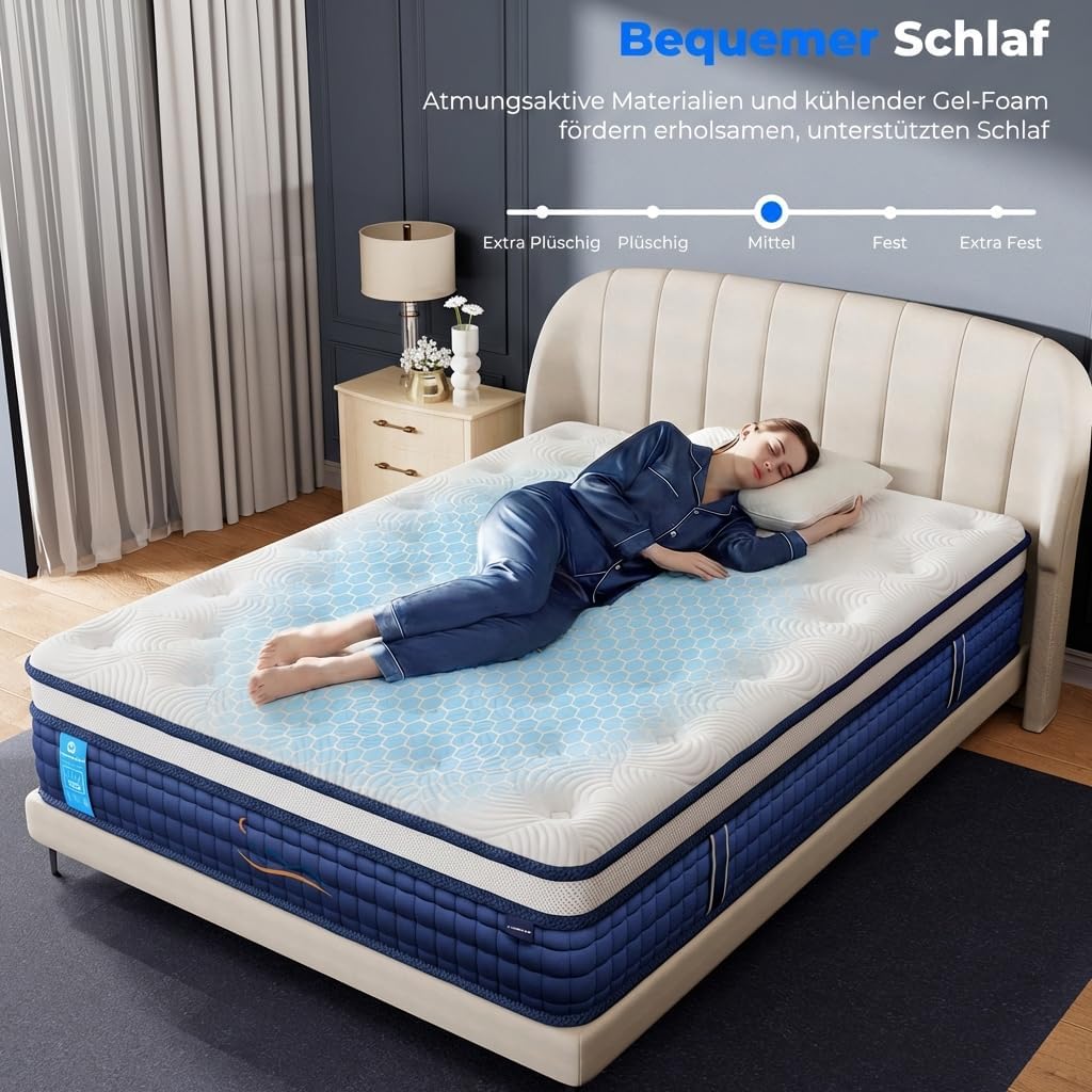 BT01 Taschenfederkernmatratze 26cm hoch 7 Zonen Orthopädisch H3 Gelschaum Hybrid wählbar
