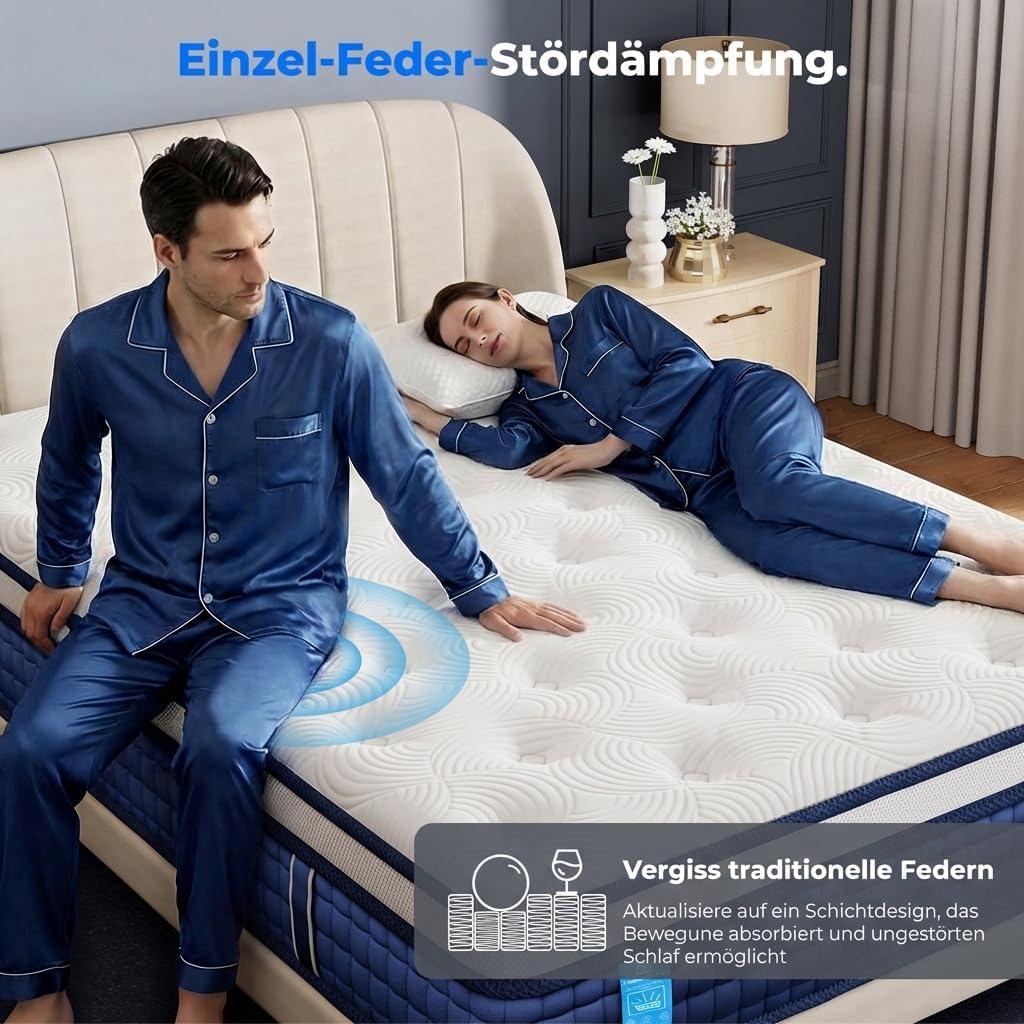 BT01 Taschenfederkernmatratze 26cm hoch 7 Zonen Orthopädisch H3 Gelschaum Hybrid wählbar