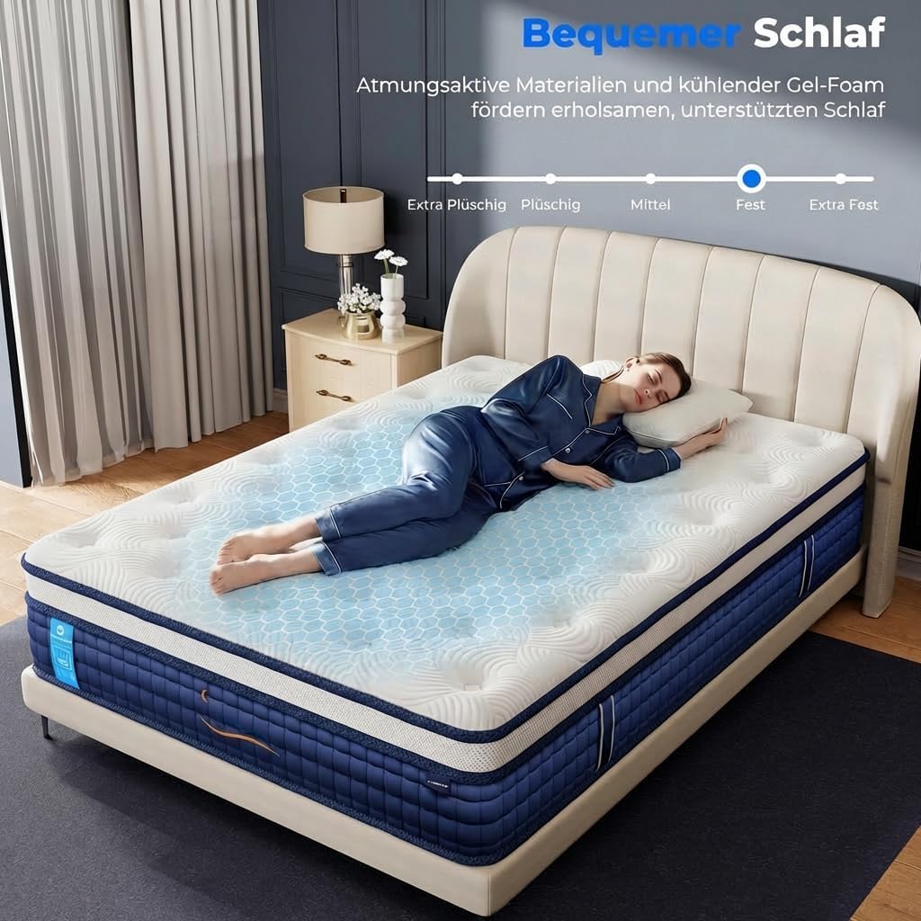 BTHCD01 Taschenfederkernmatratze 26cm hoch 7 Zonen Orthopädisch H4 Gelschaum Hybrid wählbar