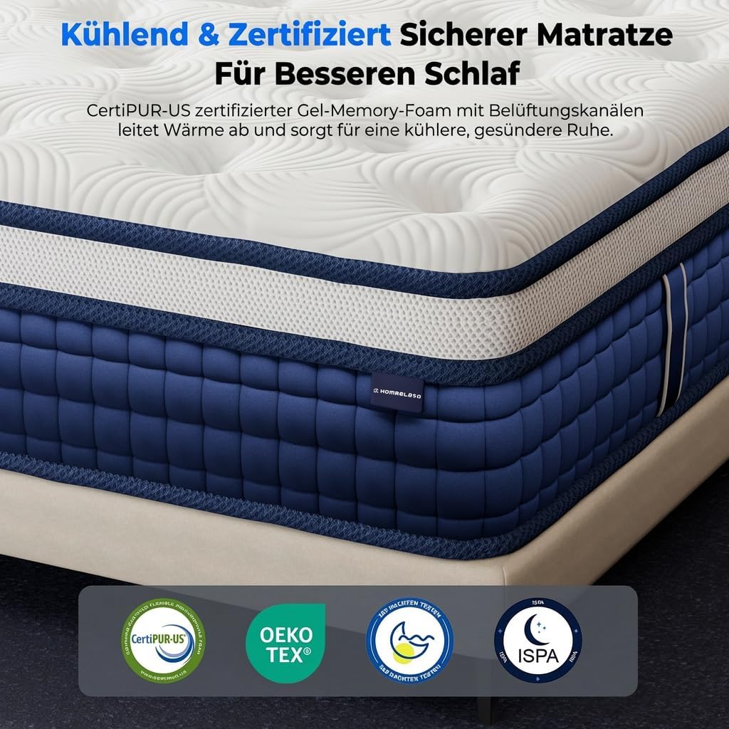 BT01 Taschenfederkernmatratze 26cm hoch 7 Zonen Orthopädisch H4 Gelschaum Hybrid wählbar