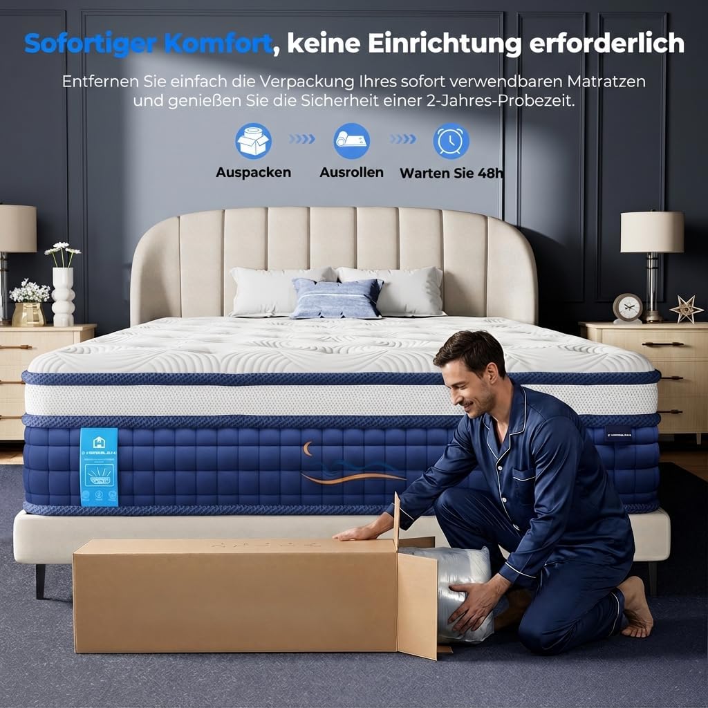 BT01 Taschenfederkernmatratze 26cm hoch 7 Zonen Orthopädisch H4 Gelschaum Hybrid wählbar