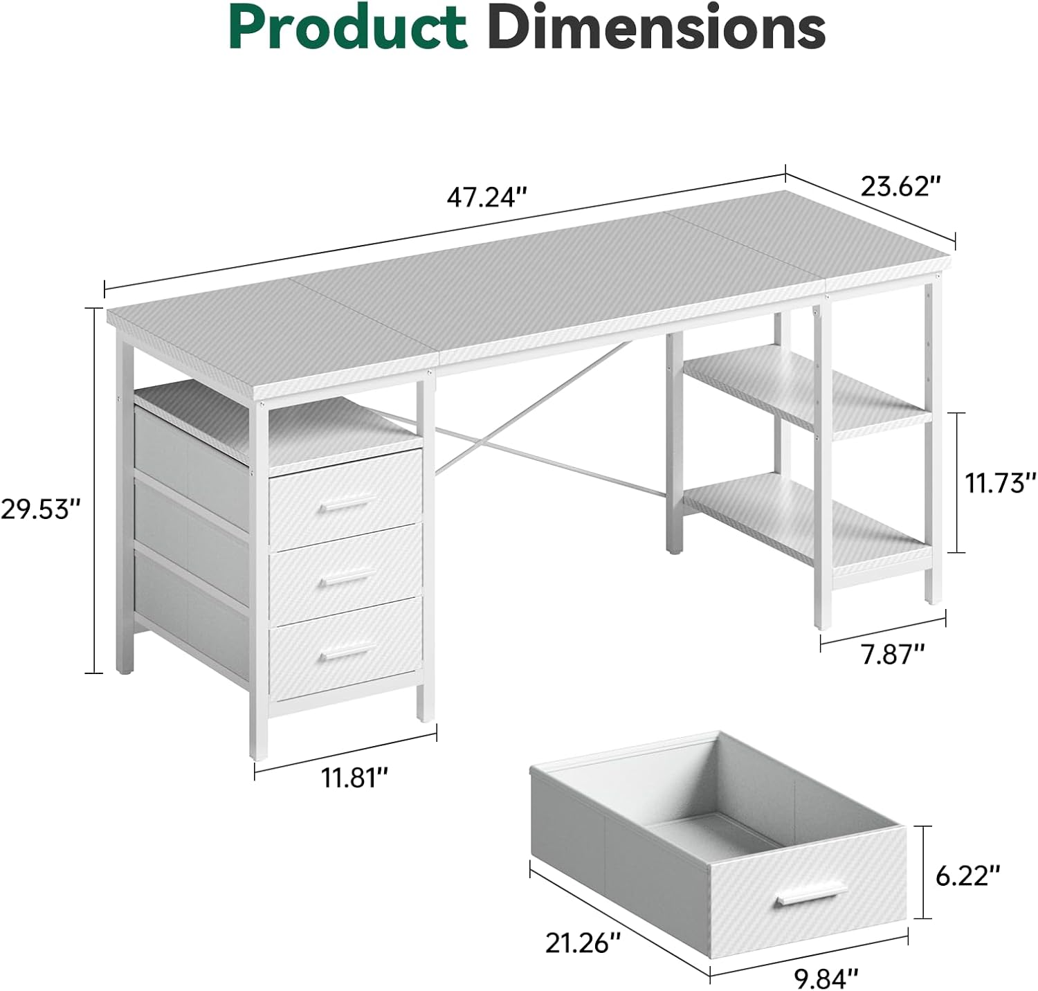FTMZZ01 Schreibtisch mit Regal 120-160cm 3 Schubladen umkehrbar Computertisch Bürotisch