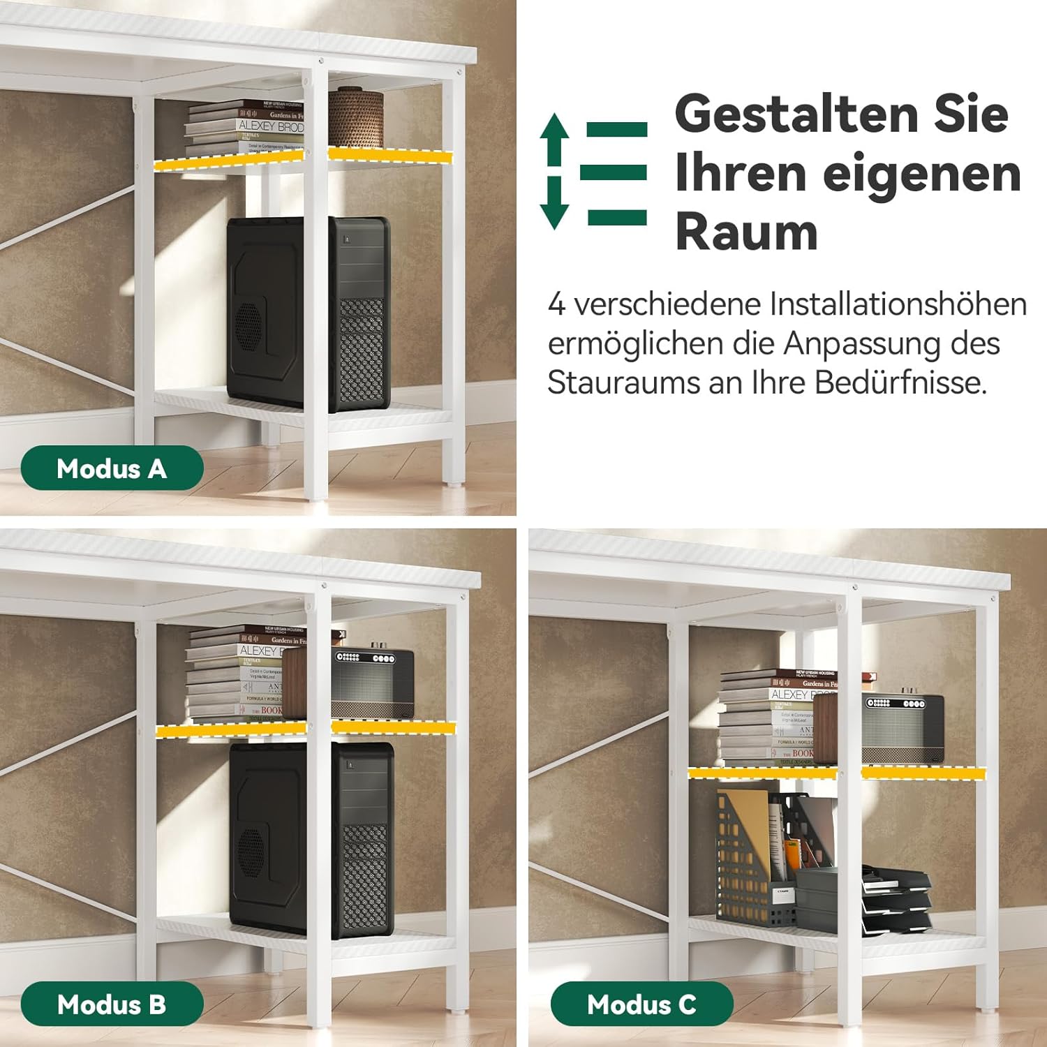 FTMZZ01 Schreibtisch mit Regal 120-160cm 3 Schubladen umkehrbar Computertisch Bürotisch