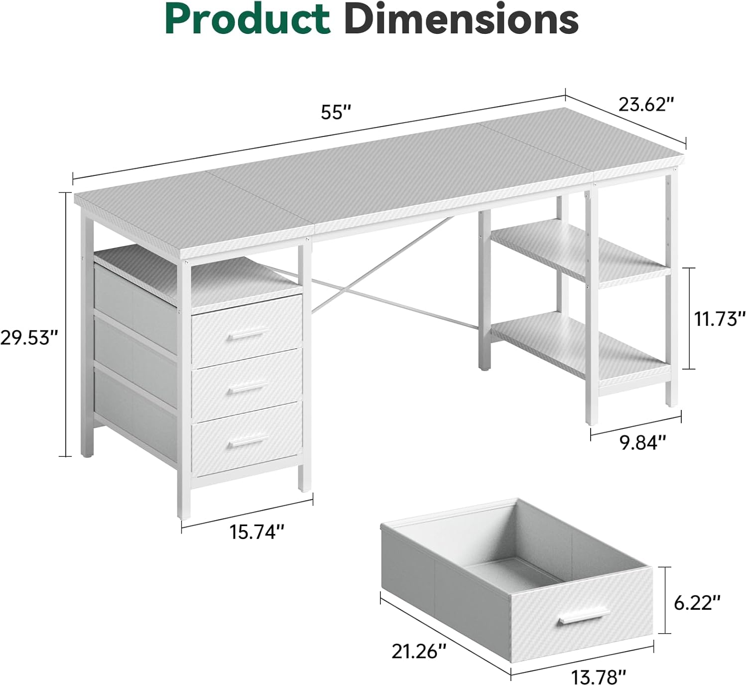 FTMZZ01 Schreibtisch mit Regal 120-160cm 3 Schubladen umkehrbar Computertisch Bürotisch