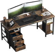 FTMZZ01 Schreibtisch mit Regal 120-160cm 3 Schubladen umkehrbar Computertisch Bürotisch