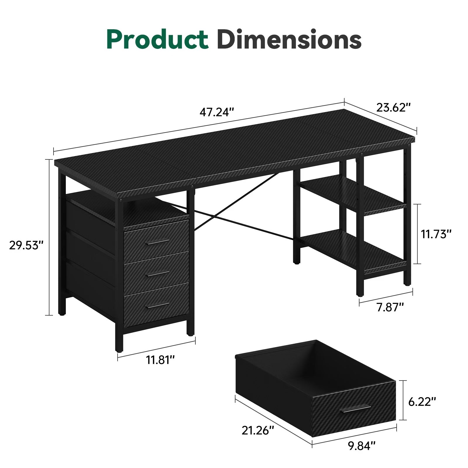 FTMZZ01 Schreibtisch mit Regal 120-160cm 3 Schubladen umkehrbar Computertisch Bürotisch