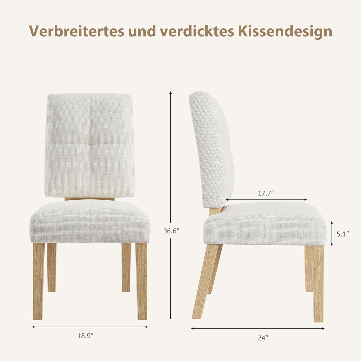 KMJY01 Esszimmerstühle 2er Set, Ergonomische Leinen Polsterstühle und verstärkter Struktur, Küchenstühle