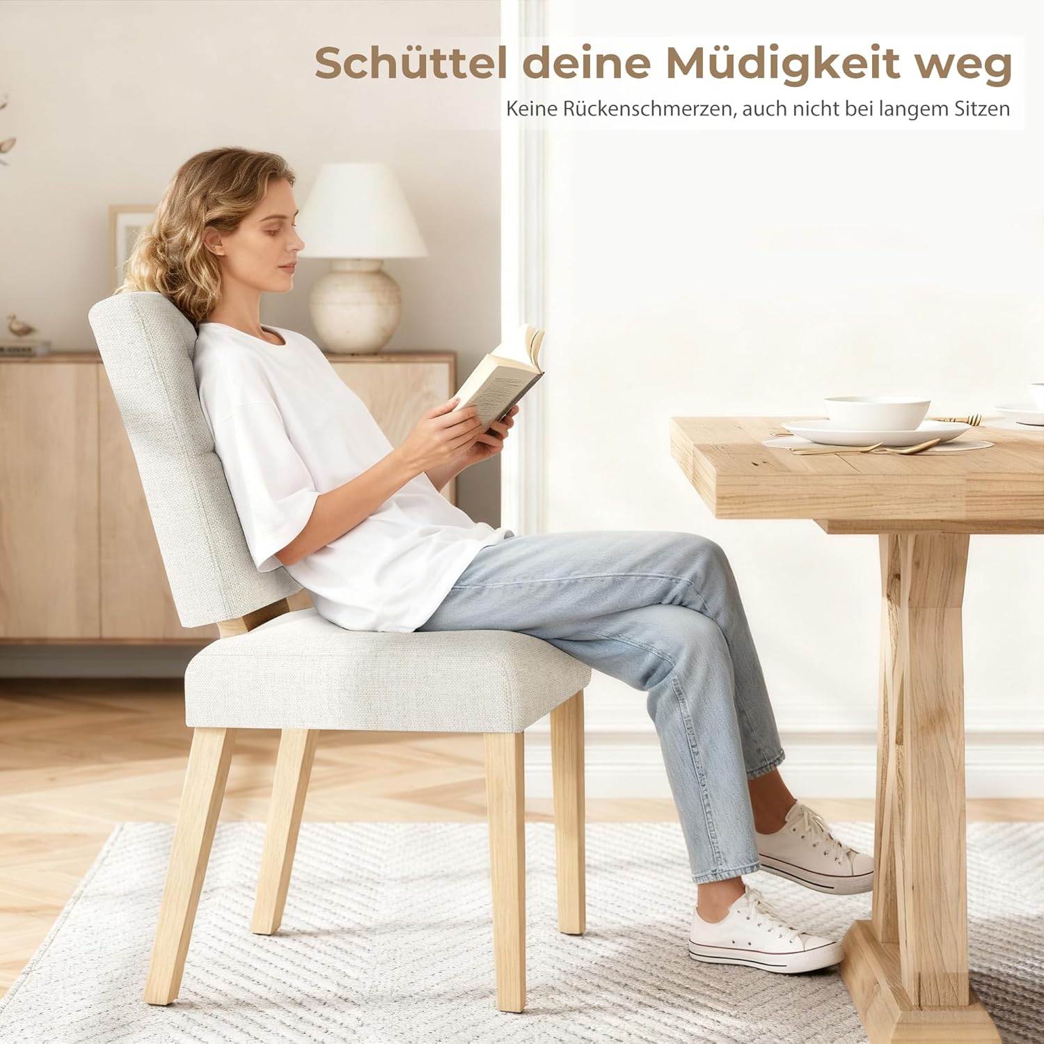 KMJY01 Esszimmerstühle 2er Set, Ergonomische Leinen Polsterstühle und verstärkter Struktur, Küchenstühle